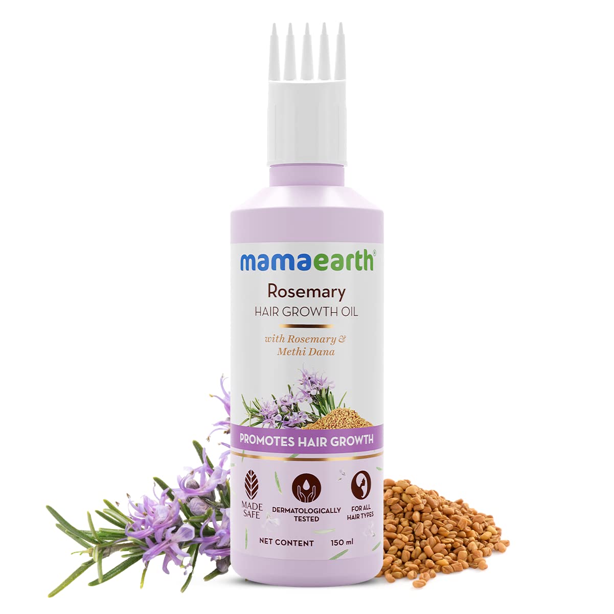 Mamaearth Rosemary & Fenugreek Hair Growth Oil - 150ml | Promotes Hair Growth, Reduces Hair Fall & Strengthens Hair | Natural Solution for Thinning Hair & Scalp Care | Perfect for Daily Hair Care Routine & Styling Prep