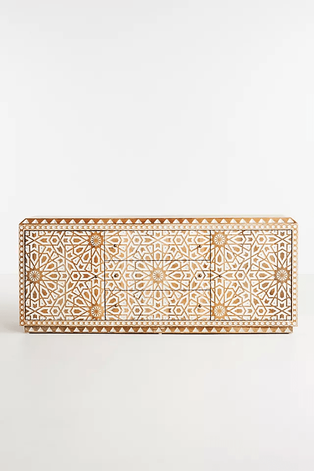 Hand Carved Albaran Buffet Table - Solid Wood Sideboard with Indian Design for Dining Room & Living Room Storage | Rustic Home Decor Furniture for Farmhouse & Traditional Style