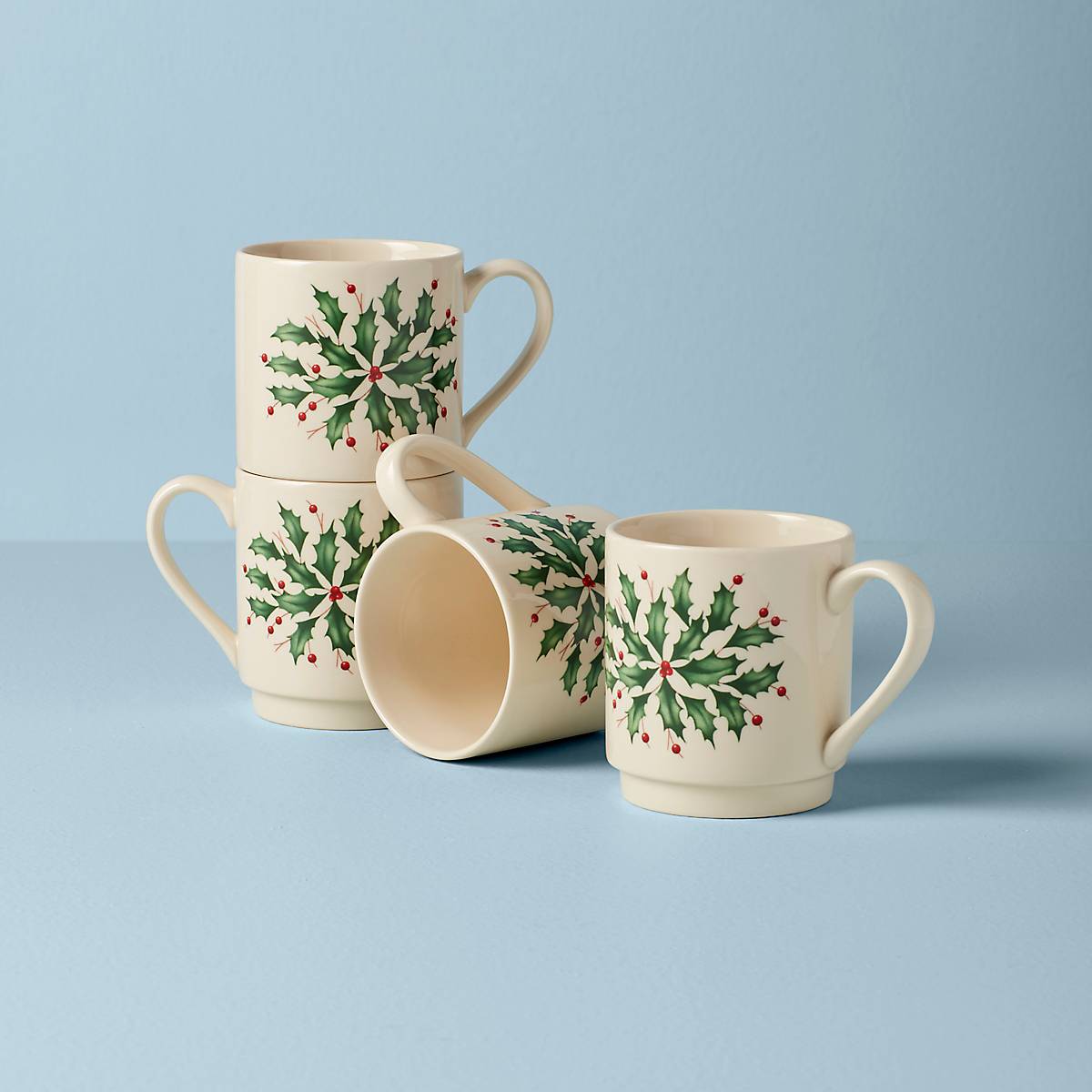 Stackable Coffee Mugs Set of 4 - Durable Ceramic Travel Cups for Hot & Cold Drinks - Perfect for Holiday Gifts, Office Use, and Camping