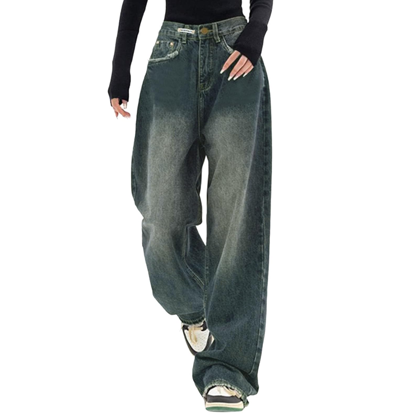 Vintage High Waist Baggy Jeans for Women - Y2K Streetwear & Casual Outfits