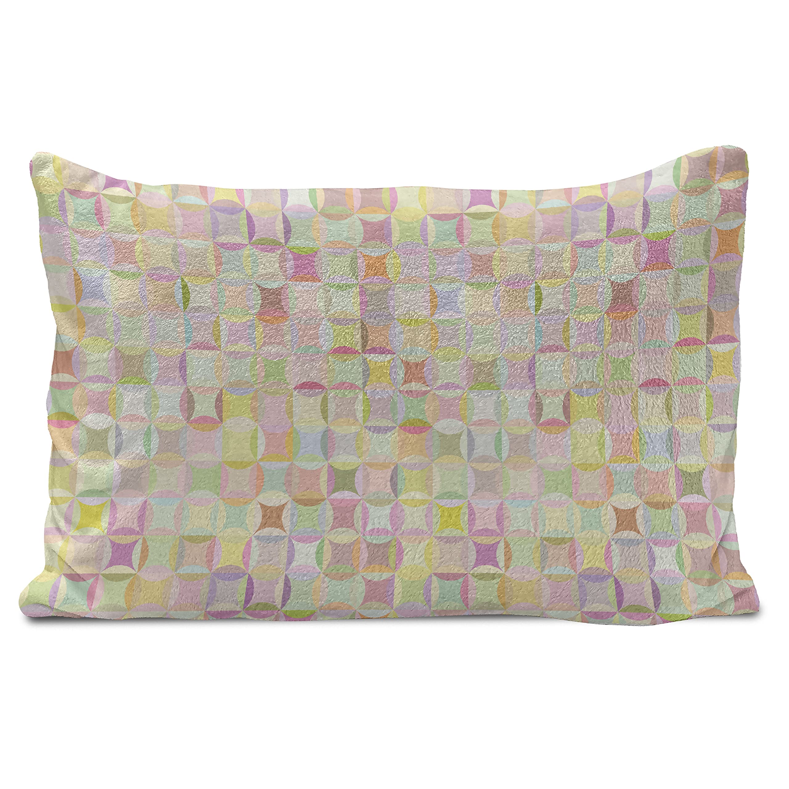 Ambesonne Pastel Fluffy Throw Pillow Cover 26x16 Inches - Retro Polka Dot & Geometric Pattern Decorative Cushion Case for Sofa, Bed, Living Room - Soft Accent Pillow Cover in Multicolor