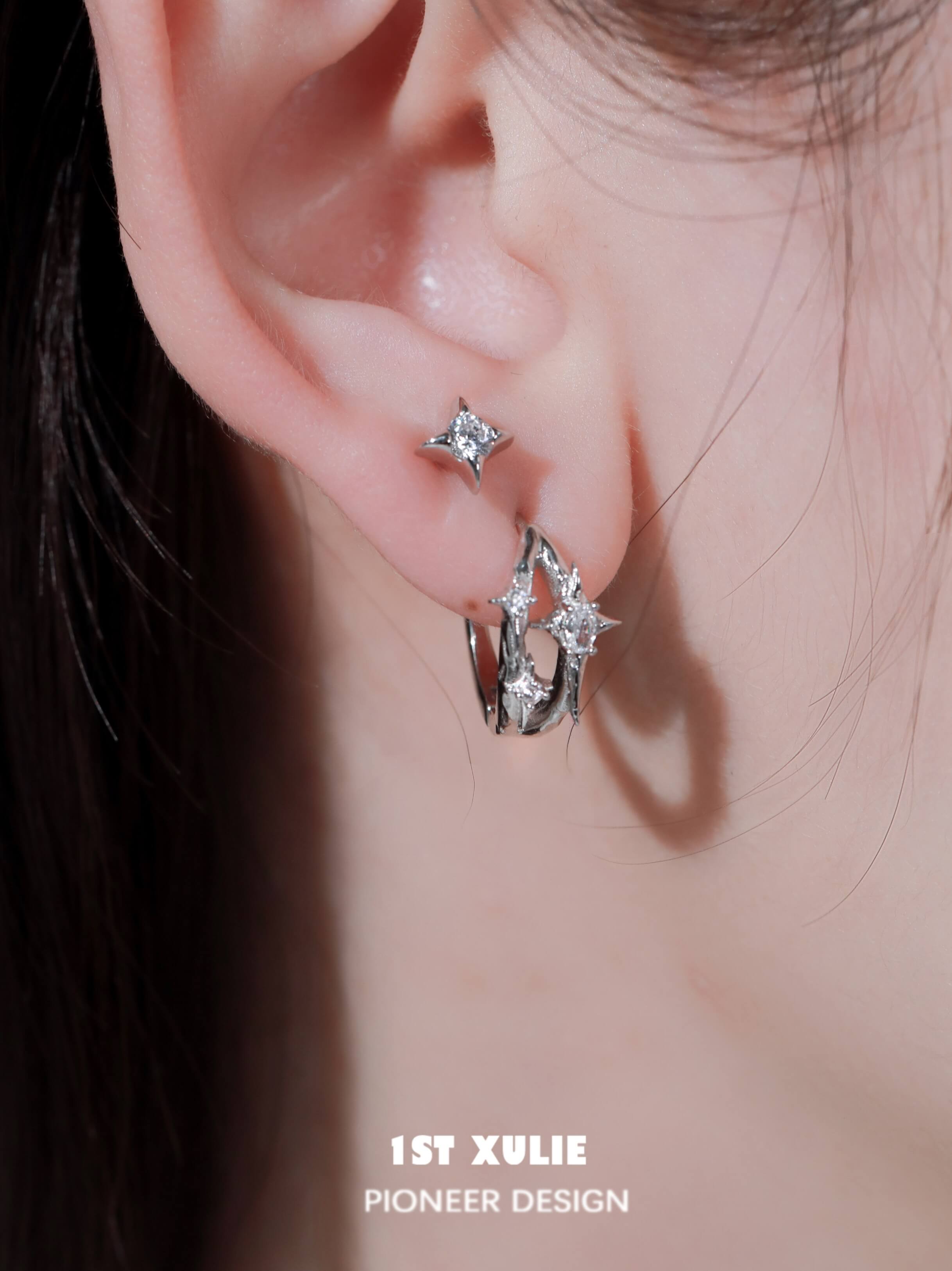 Star Trails 4-Pointed Sterling Silver Earrings for Women - Hypoallergenic Dangle Earrings for Party, Wedding & Everyday Wear