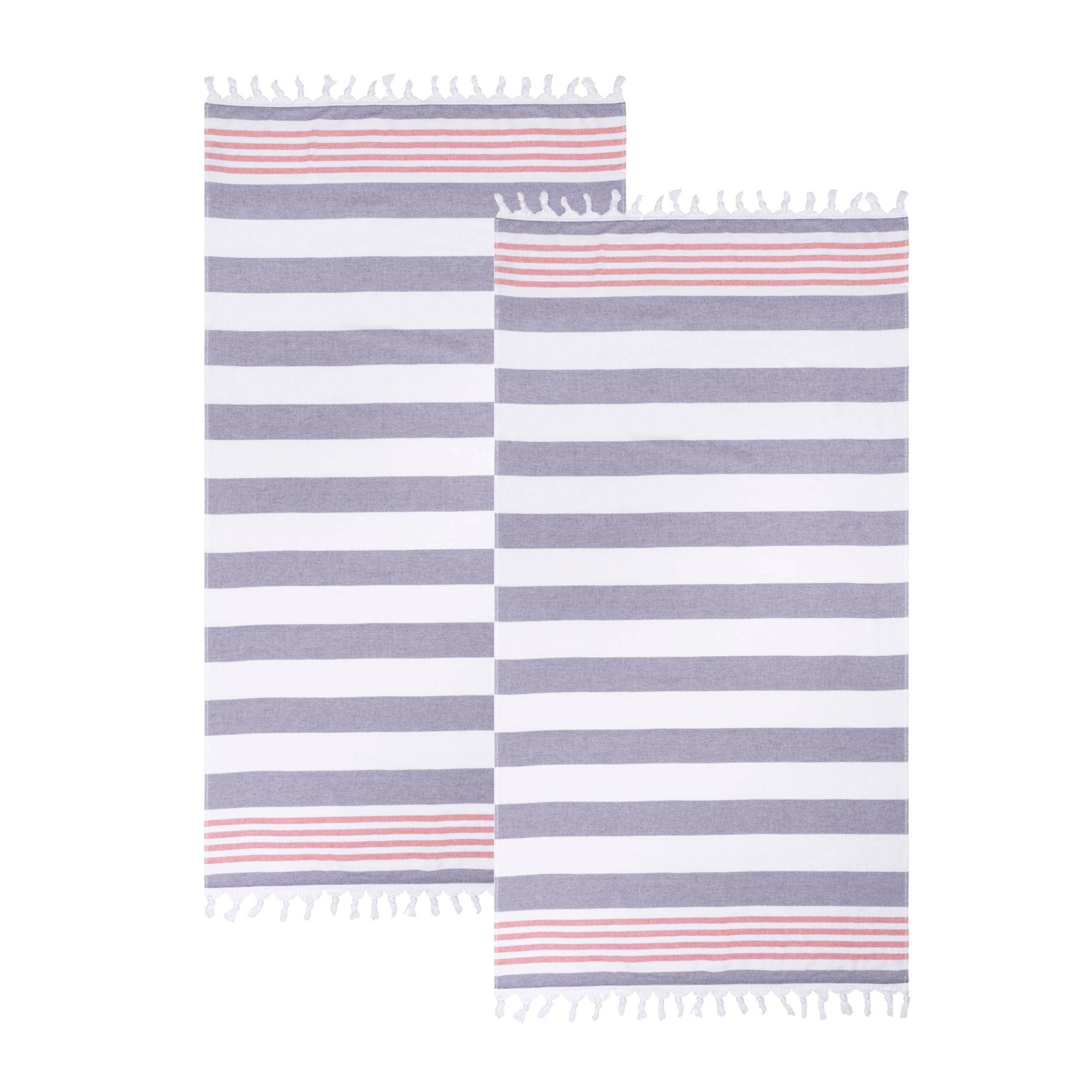 Coastal Resort Stripe Fouta 2-Piece Beach Towel Set with Tassels - Soft & Absorbent for Pool, Beach, Spa & Outdoor Use