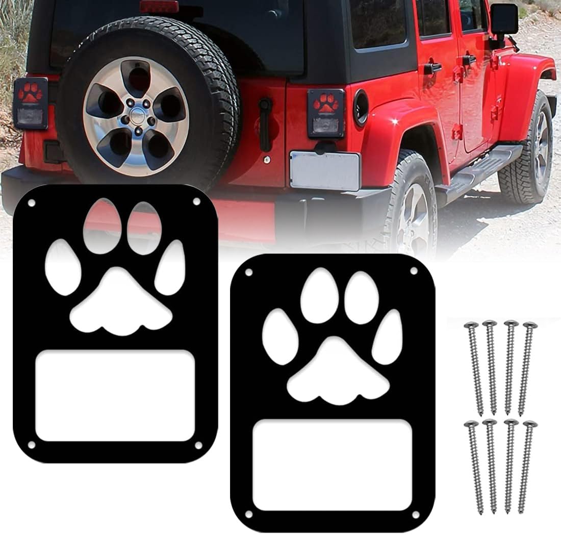 Jeep Wrangler JK & JKU Tail Light Covers - Dog Paw Design Rear Light Protector Guards (1 Pair) for Off-Road & Daily Driving Protection