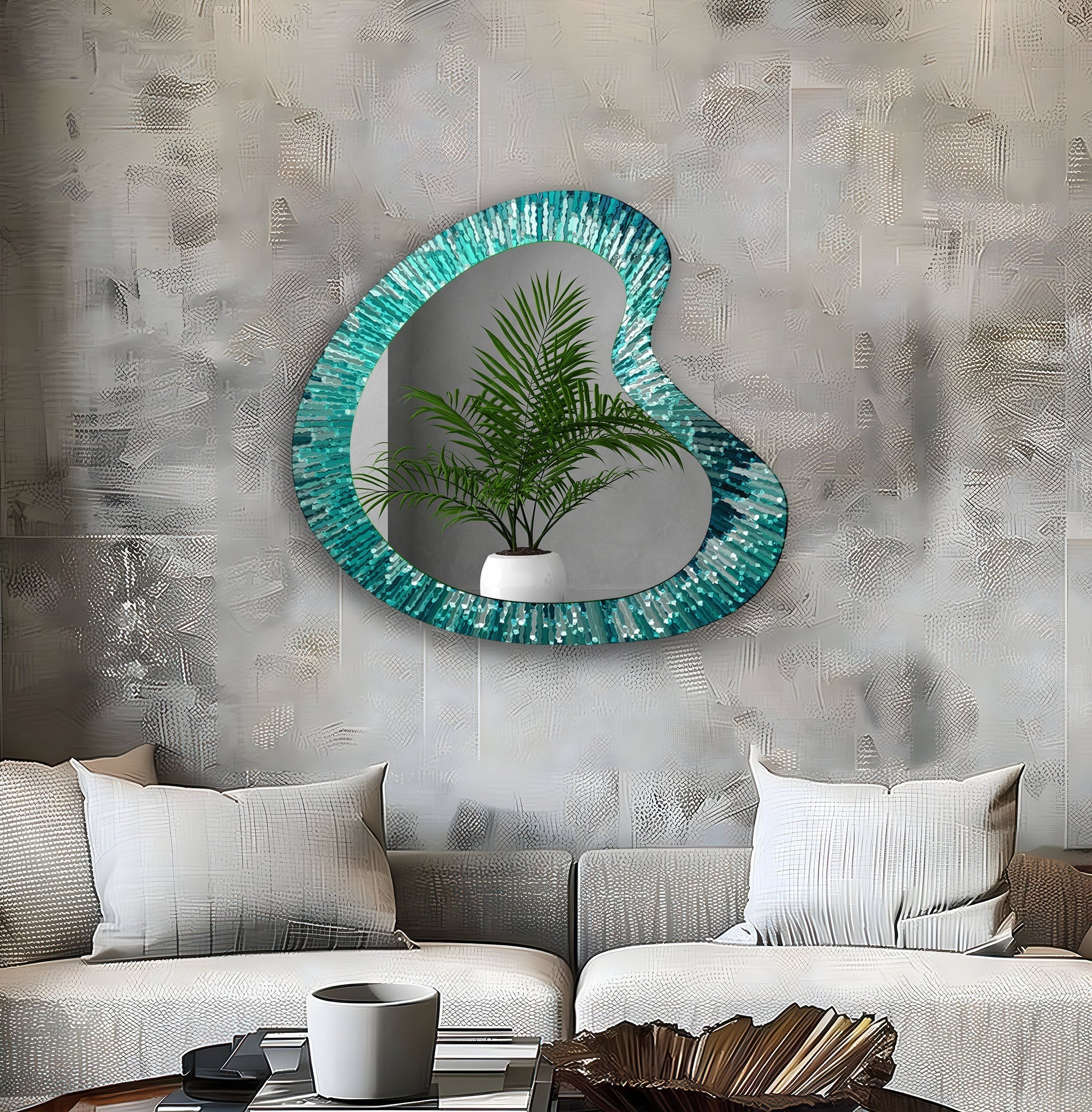 Abstract Green Lines Modern Wall Mirror - Decorative Home Accent for Living Room, Bedroom & Entryway - Stylish & Contemporary Design