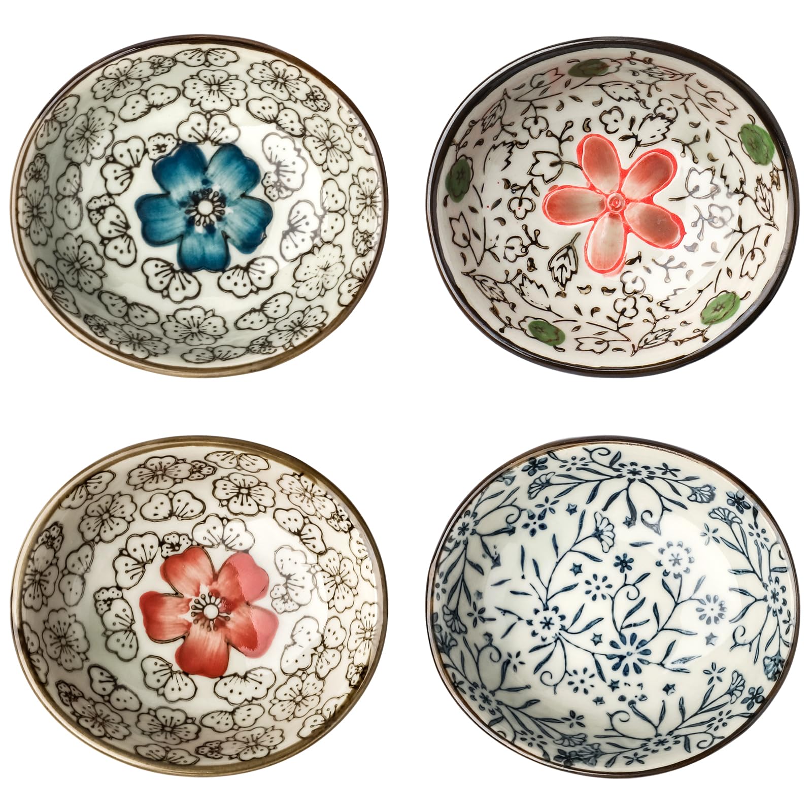 Premium Japanese Style Ceramic Dipping Sauce Bowls - Set of 4 Small Dishes for Soy Sauce, Ketchup, BBQ & Seasoning - Perfect for Sushi, Dumplings, Appetizers & Party Snacks