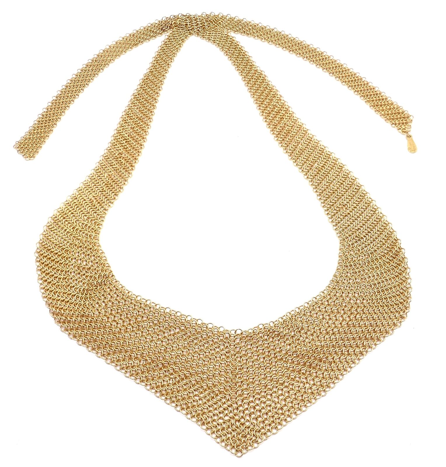 Authentic Tiffany & Co Peretti 20k Yellow Gold Mesh Bib Scarf Necklace - Vintage Luxury Jewelry for Women, Perfect for Weddings, Parties & Special Occasions