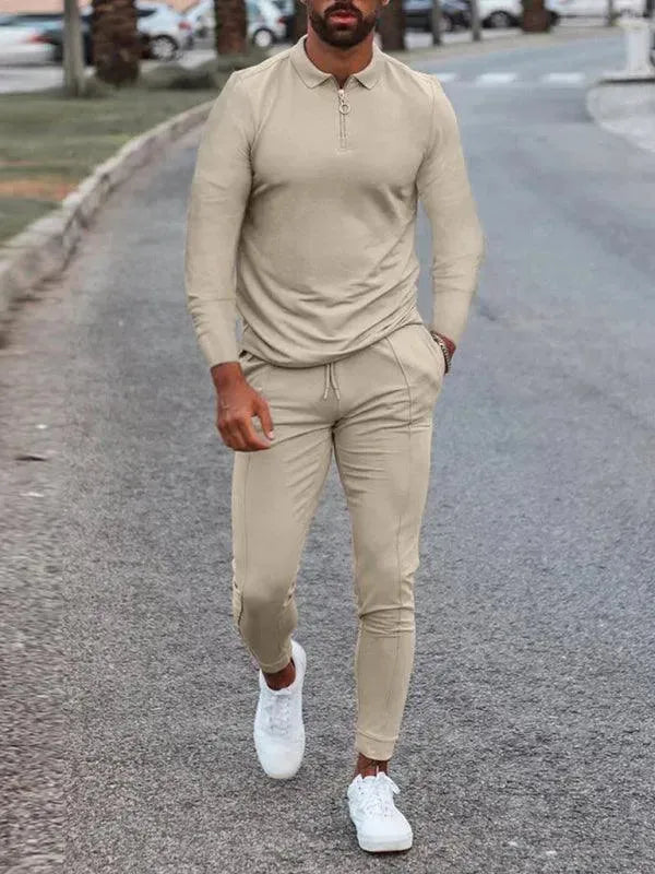 Men's Casual Lapel Long Sleeve Outfit Set - Stylish Business Casual Wear for Office, Dating & Formal Events