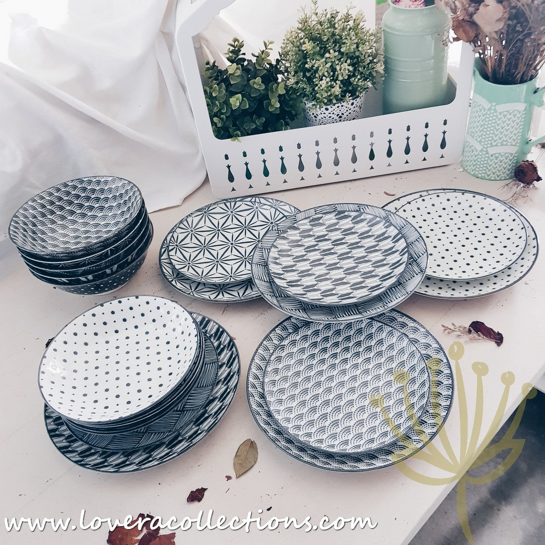 Modern Black & White Assorted Prints Dinnerware Set - 60% Off Sale - Perfect for Casual Dining, Entertaining & Home Decor