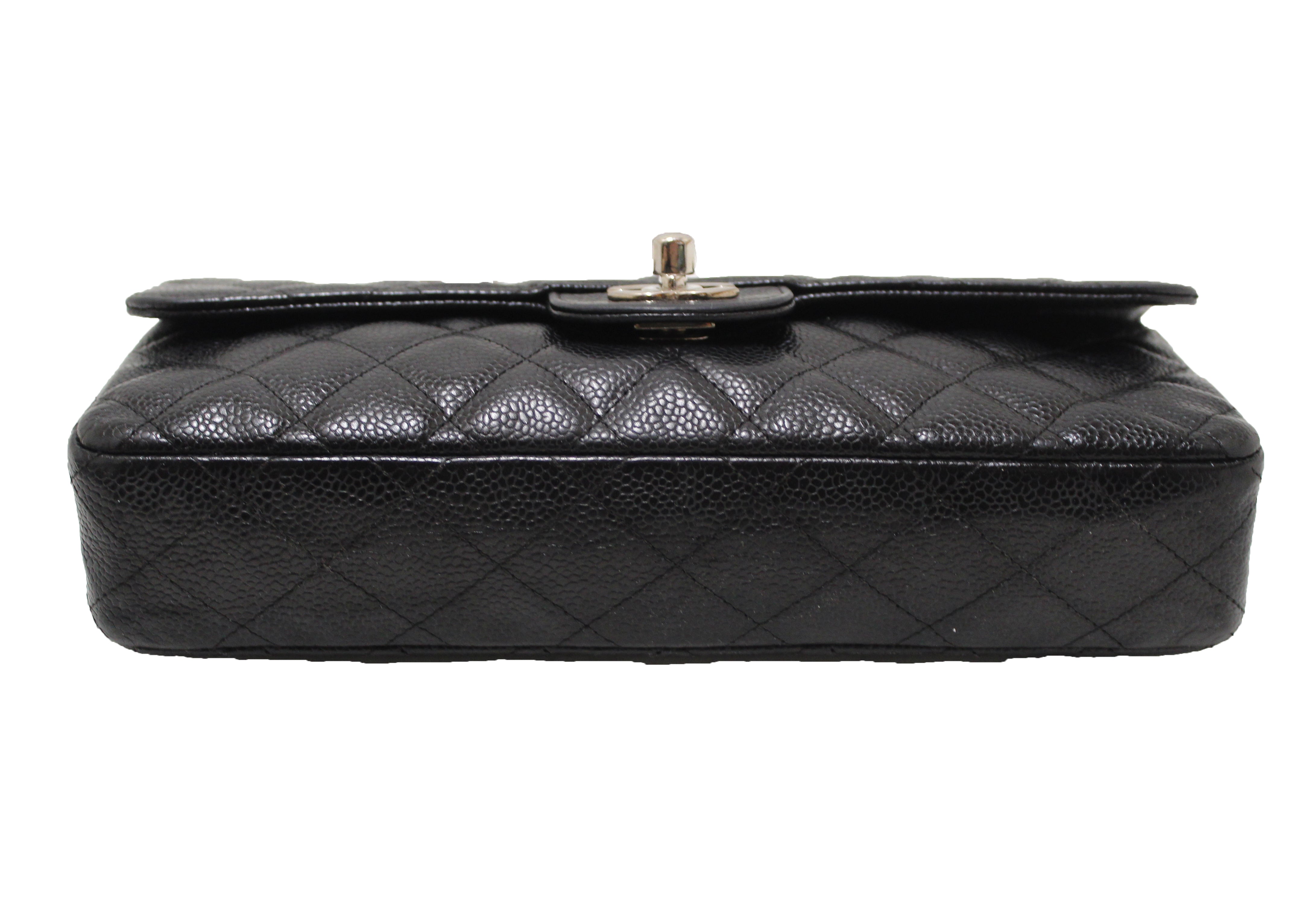 Authentic Chanel Black Quilted Caviar Leather East West Flap Shoulder Bag - Luxury Designer Handbag for Women, Perfect for Work, Evening Events & Special Occasions