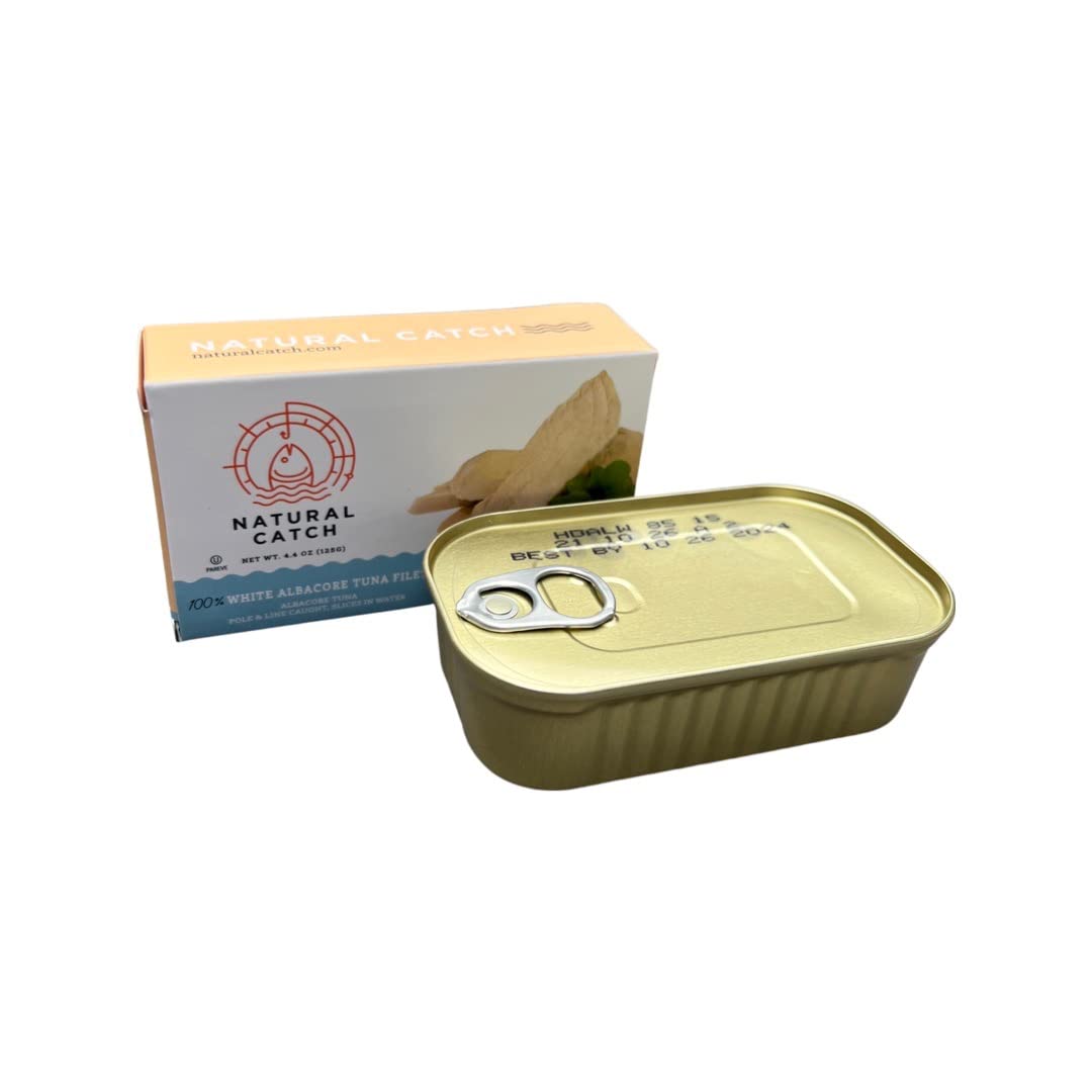 Premium Albacore Tuna in Water - Natural Catch, Hand Cut, Pole & Line Caught, 120 Calories, Gluten-Free, Paleo & Keto Friendly (4.4 oz per Can, Pack of 12) - Perfect for Salads, Sandwiches, and Healthy Meal Prep