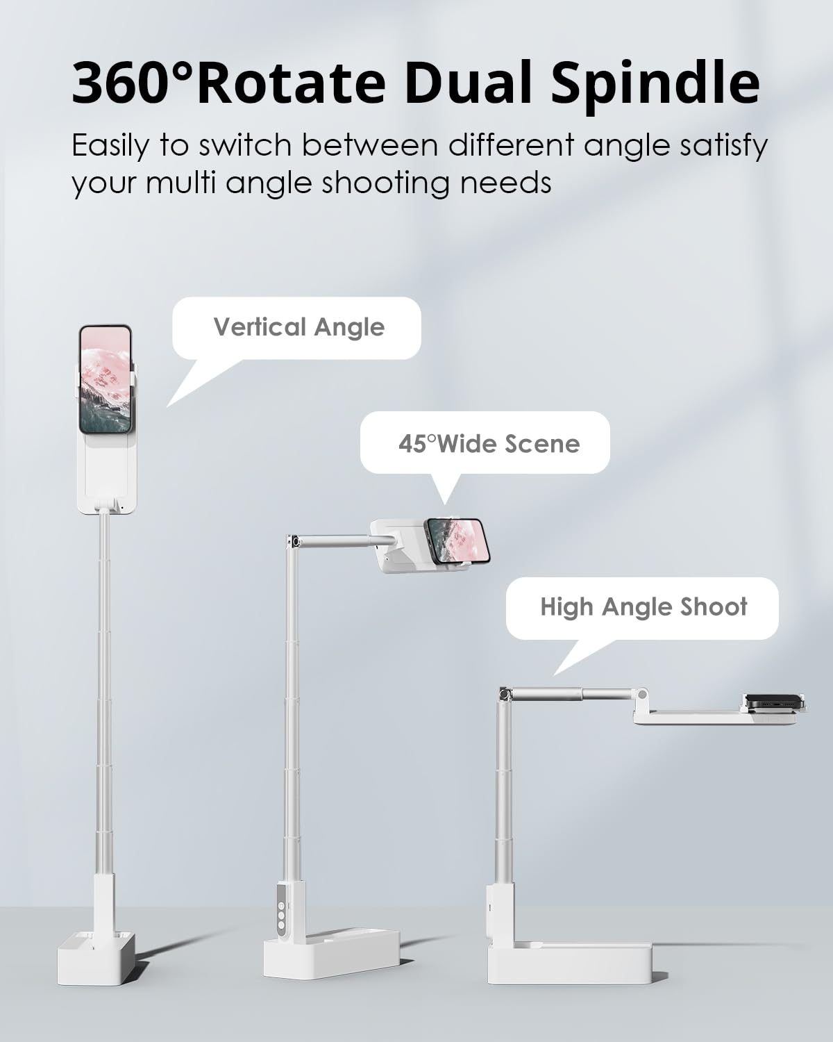 Adjustable 360° Rotating Phone Stand with LED Light for Recording & Live Streaming - Portable Extendable Selfie Stand for 3.5-6.9