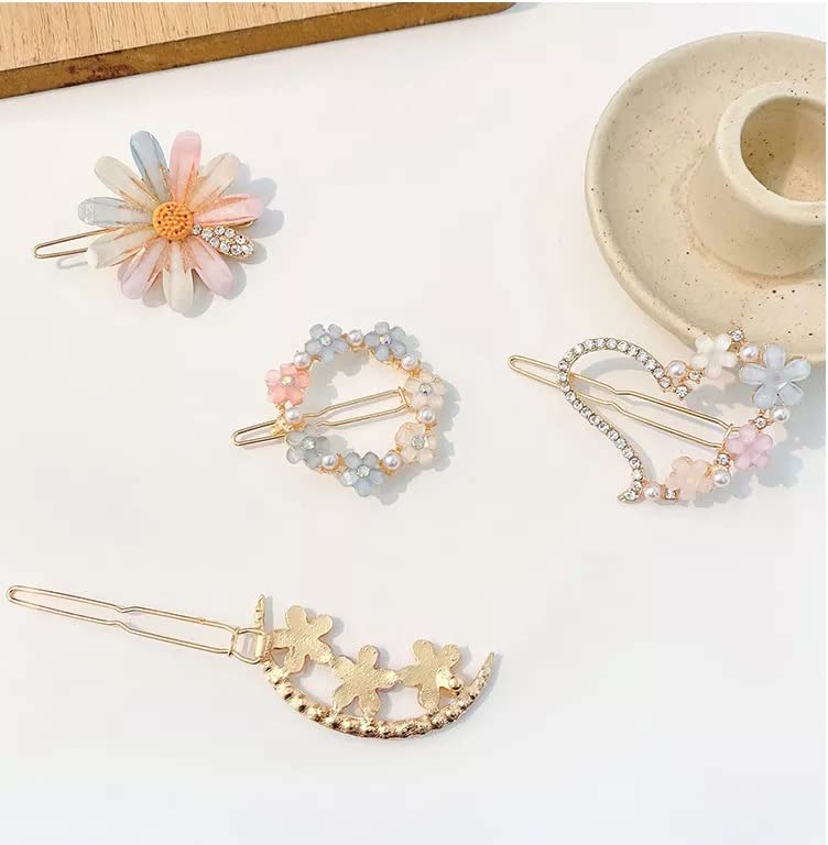 Sonpal Geometric Metal Hair Clips for Women - 4pc Korean Hairpins Set for Girls | Pearl Barrettes for Party & Daily Use