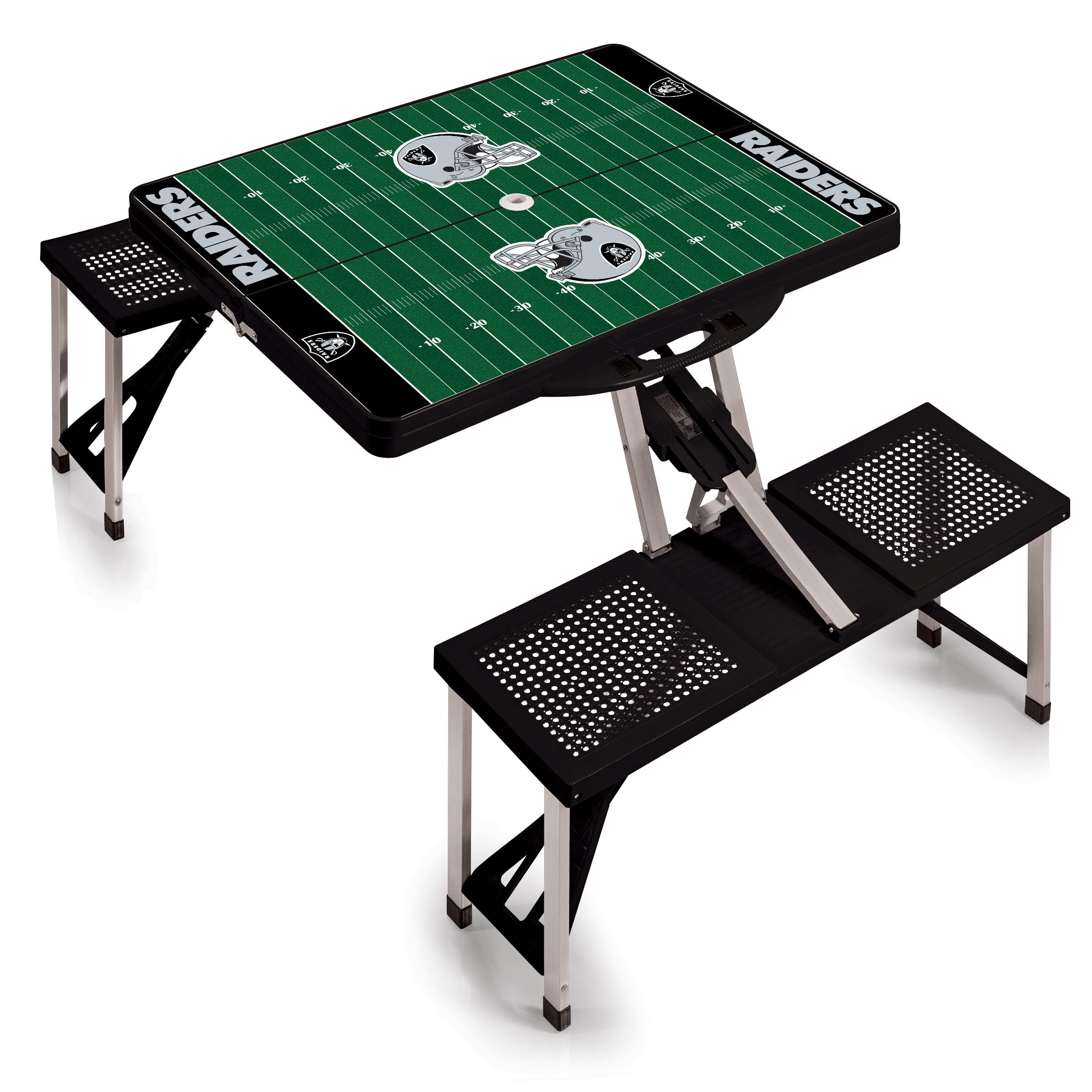 PICNIC TIME NFL Portable Folding Picnic Table with 4 Seats & Umbrella - Compact Outdoor Dining Set for Tailgating, Camping, Beach & Backyard BBQs