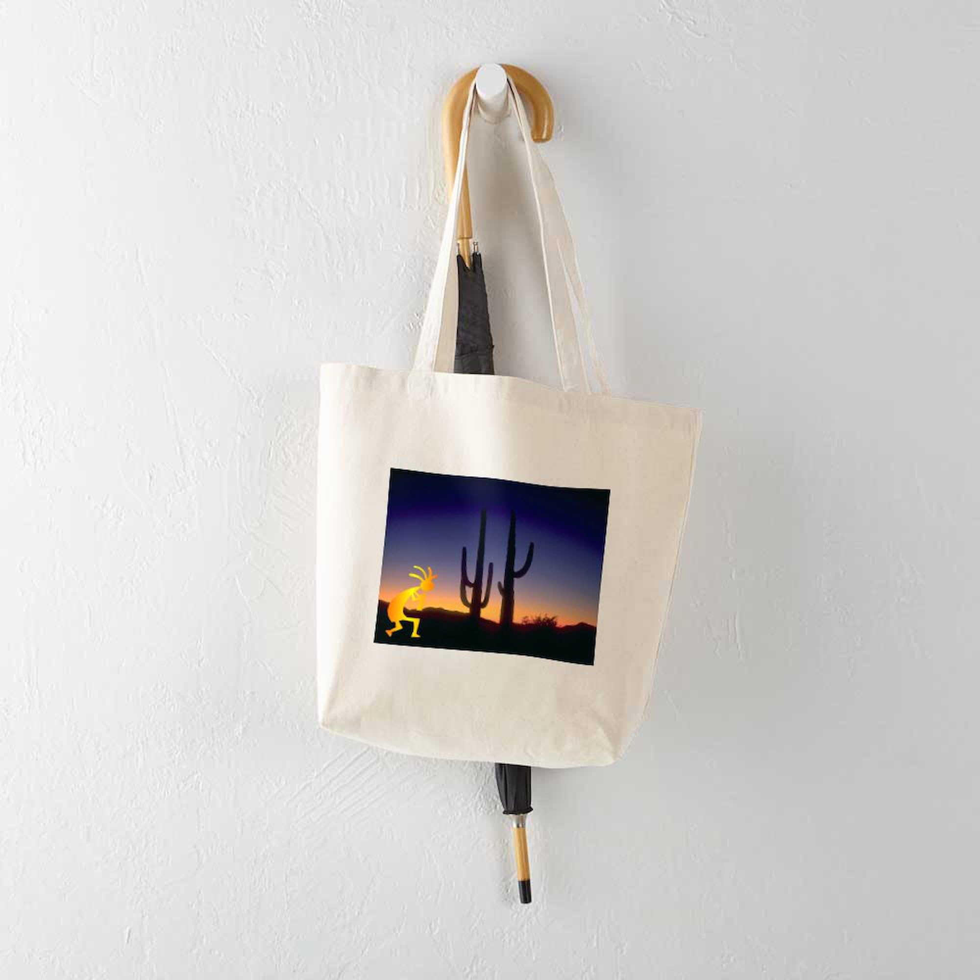 Cactus and Kokopelli Canvas Tote Bag - Natural Reusable Shopping Bag for Groceries, Beach, Work & Eco-Friendly Lifestyle