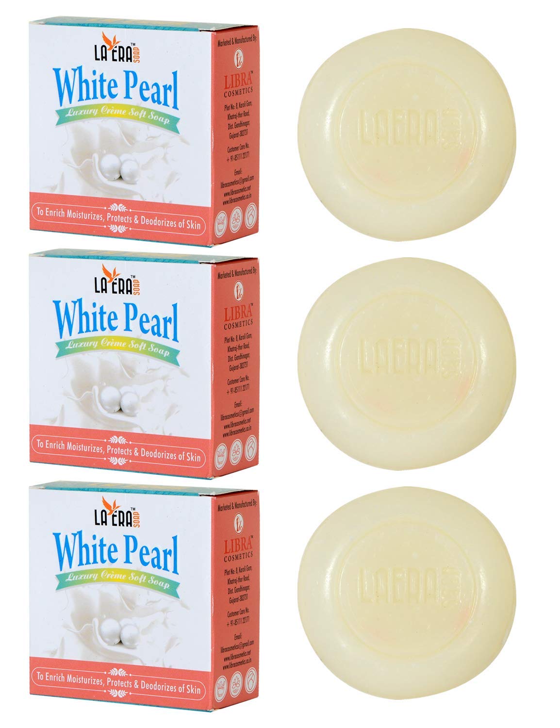 Premium LA ERA White Pearl Luxury Cream Soft Soap - 3 Pack (300g Total) for Gentle Skin Cleansing & Spa-Like Bath Experience
