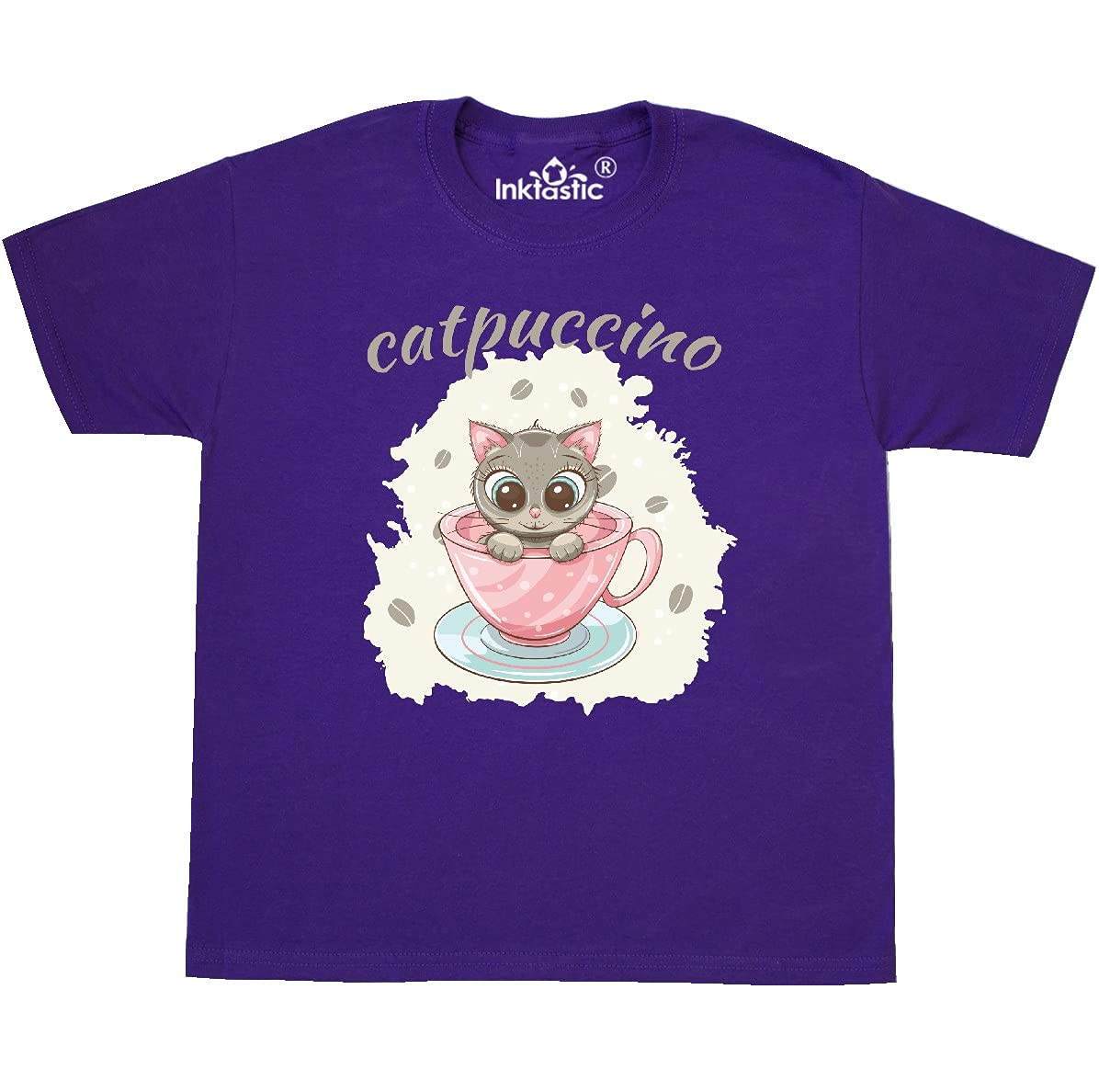 Inktastic Catpuccino Cute Cat in Pink Coffee Mug T-Shirt for Women & Girls - Funny Coffee Lover Graphic Tee - Perfect Gift for Cat & Coffee Enthusiasts - Great for Casual Wear, Gifts & Coffee Shop Outings