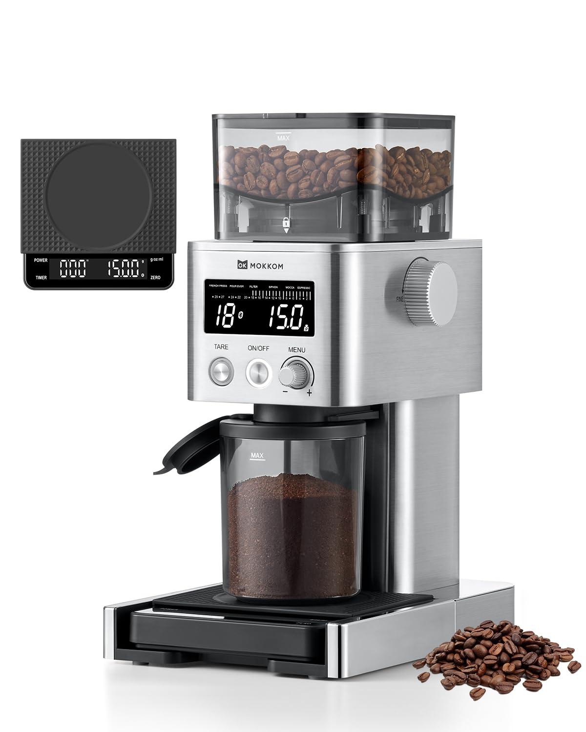 Premium Bluetooth Coffee Grinder with Removable Scale - Anti-Static Conical Burr Mill, 31 Precise Settings for French Press, Cold Brew, Pour Over, Drip & Espresso - Perfect for Home Baristas & Coffee Enthusiasts