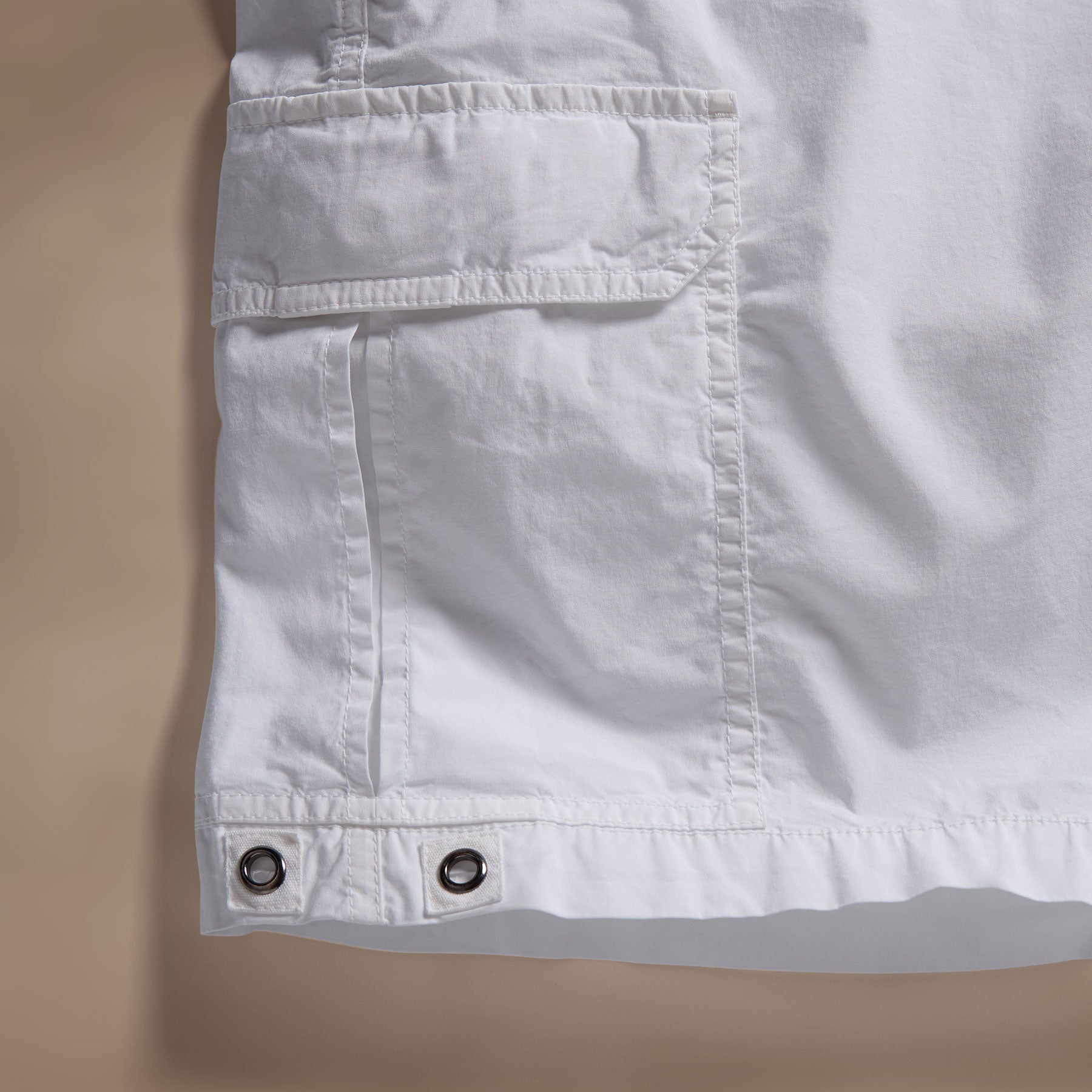 Men's White Parachute Poplin Cargo Shorts - Lightweight Summer Outdoor Adventure & Travel Pants