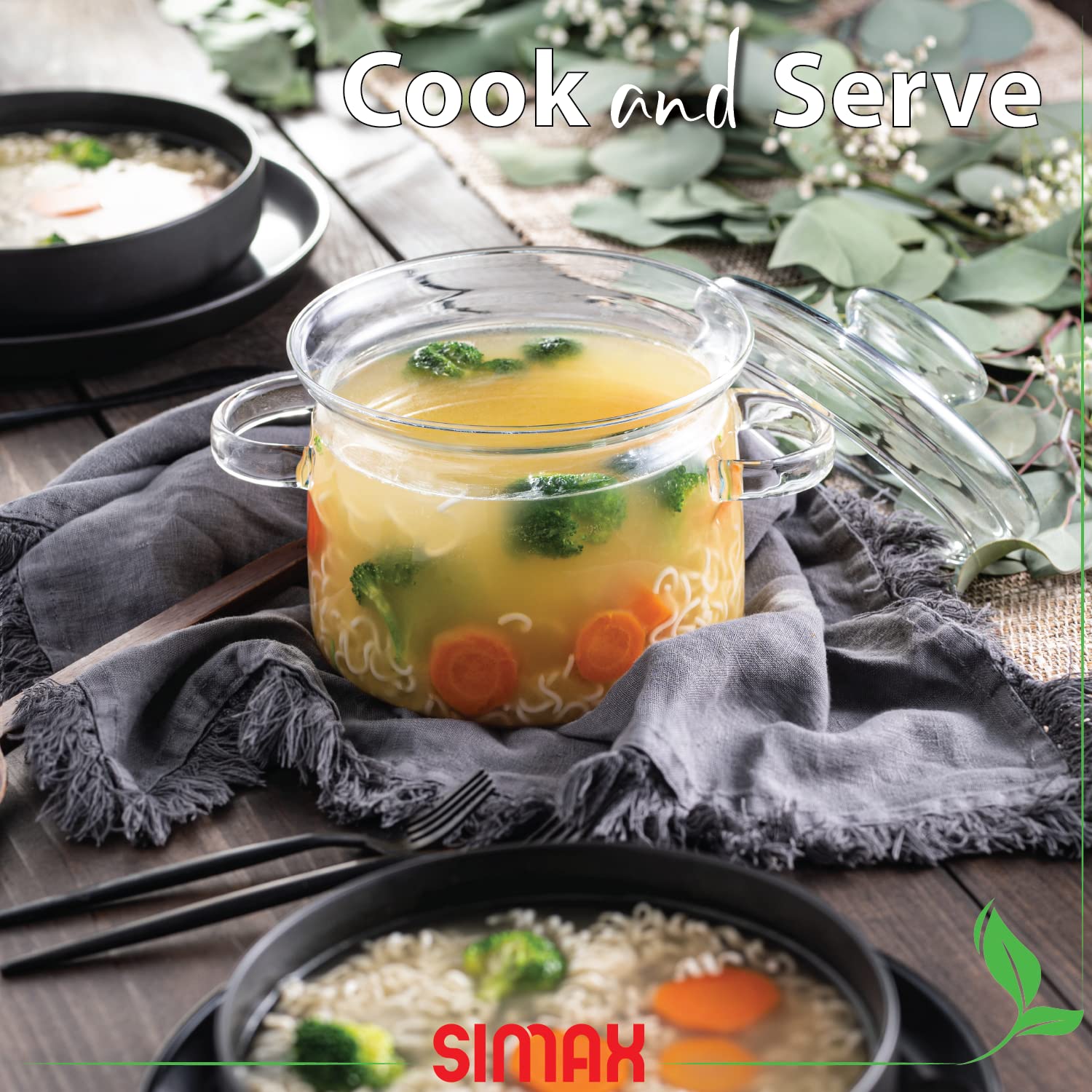 Simax 64oz Borosilicate Glass Simmer Pot for Stove - Clear Glass Cookware with Easy-Grip Handles for Potpourri, Soups & Cooking - Oven, Microwave, Stove & Dishwasher Safe - Perfect for Aromatherapy, Holiday Simmering & Slow Cooking