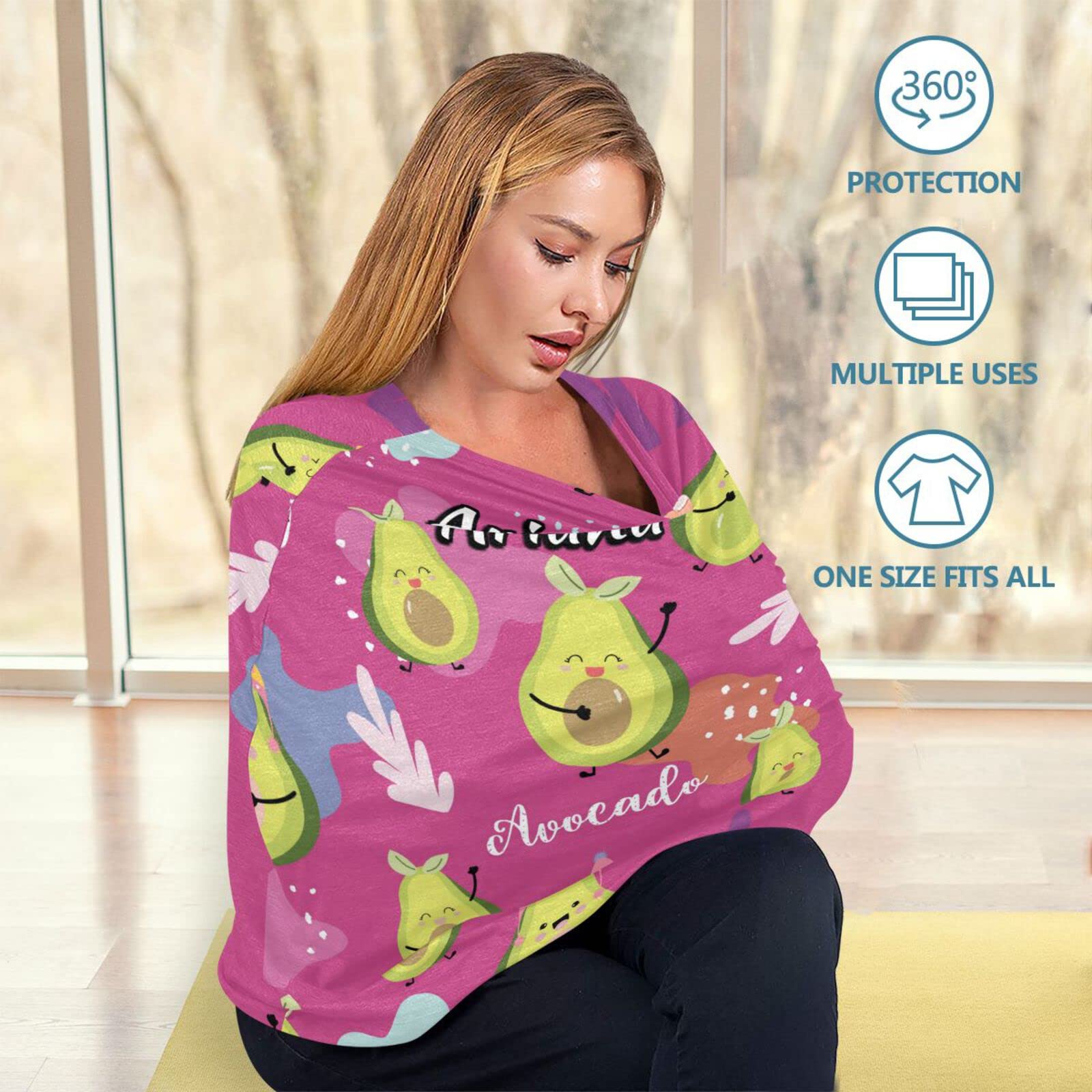 Custom Pink & Green Avocado Stretchy Baby Car Seat Canopy - Personalized Infant Stroller Cover - Multi-Use Car Seat Cover & Nursing Cover for Breastfeeding Moms - Perfect for Shopping, Travel & Outdoor Activities