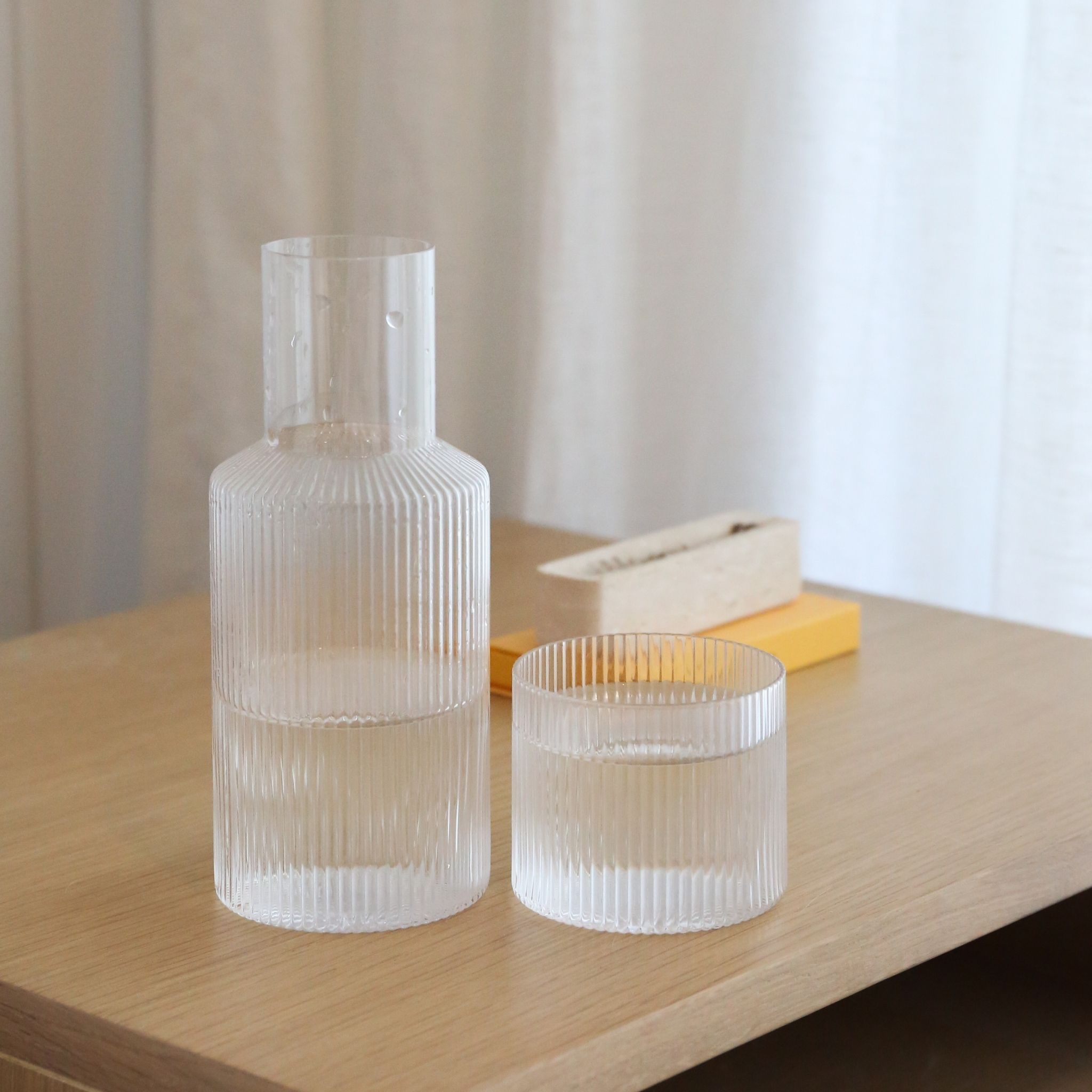 FERM LIVING Ripple Carafe Set - 17oz Glass Water Pitcher with Elegant Wave Design for Home, Kitchen & Dining Table Decor | Perfect for Serving Juice, Iced Tea & Cocktails