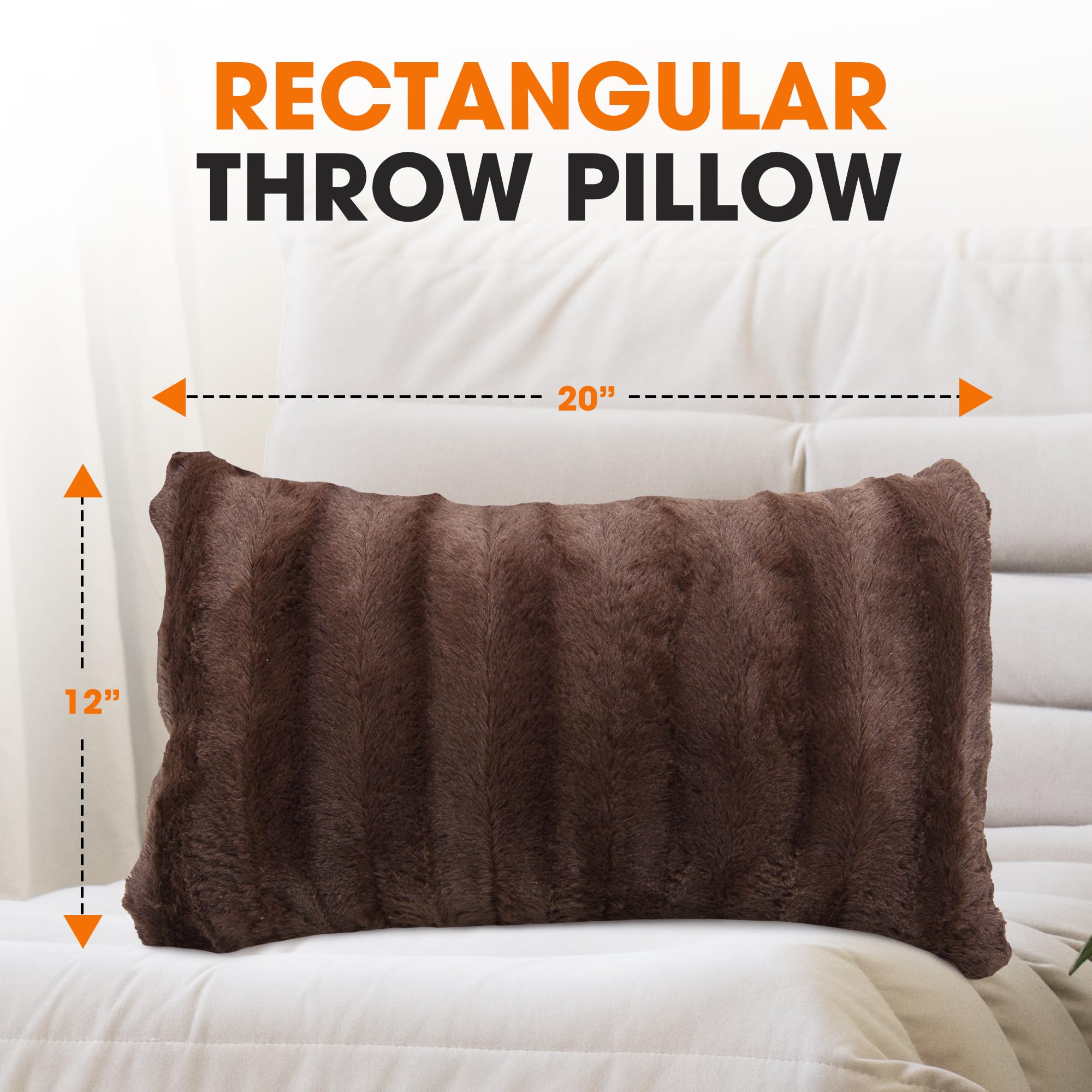Luxury Faux Fur Throw Pillows Set of 2 - Soft Decorative Couch & Bed Pillows (12