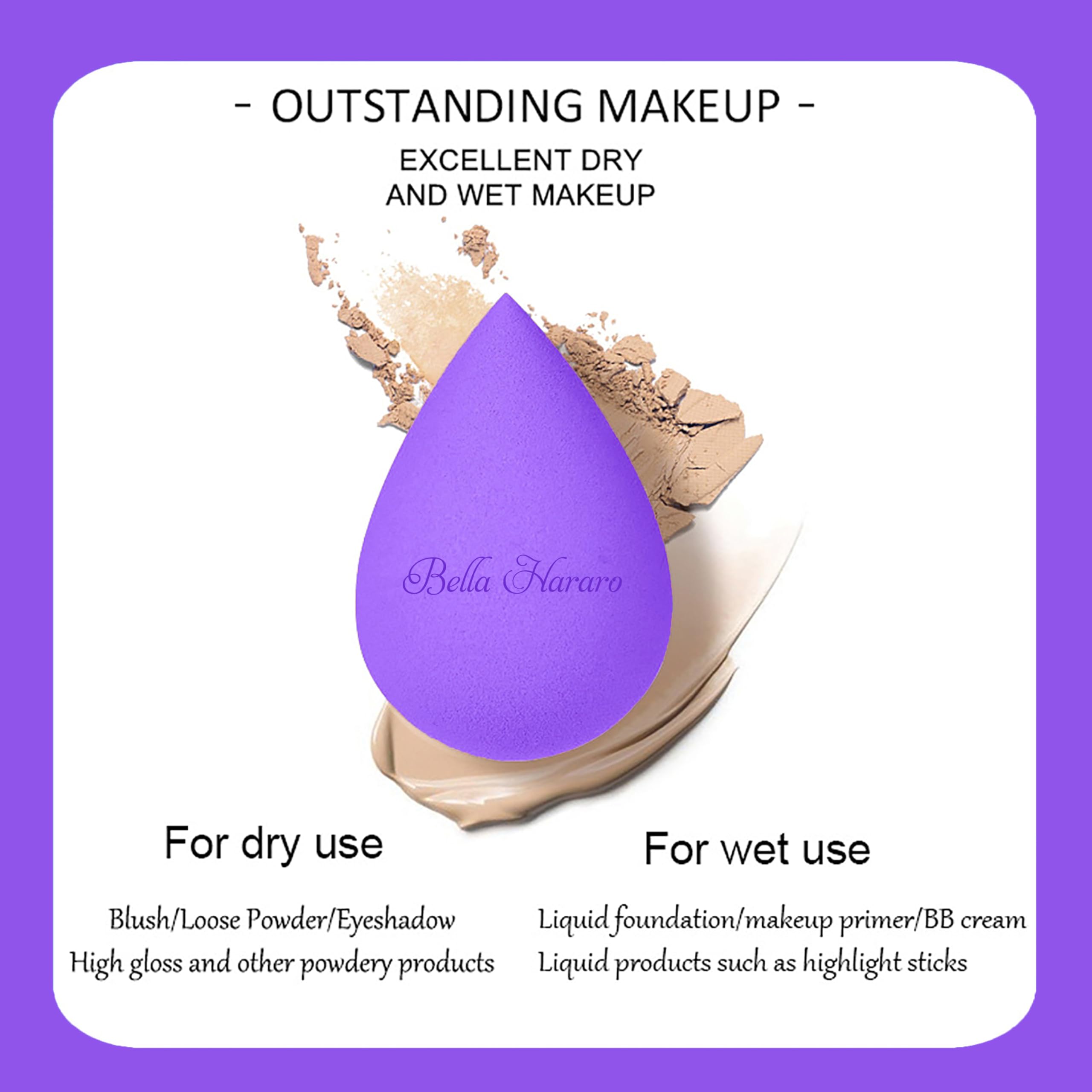 Bella Hararo 7-in-1 Elastic Soft Makeup Sponge Beauty Blender with Plastic Jar - Purple | Foundation Blending, Contouring & Highlighting | Perfect for Professional Makeup & Travel