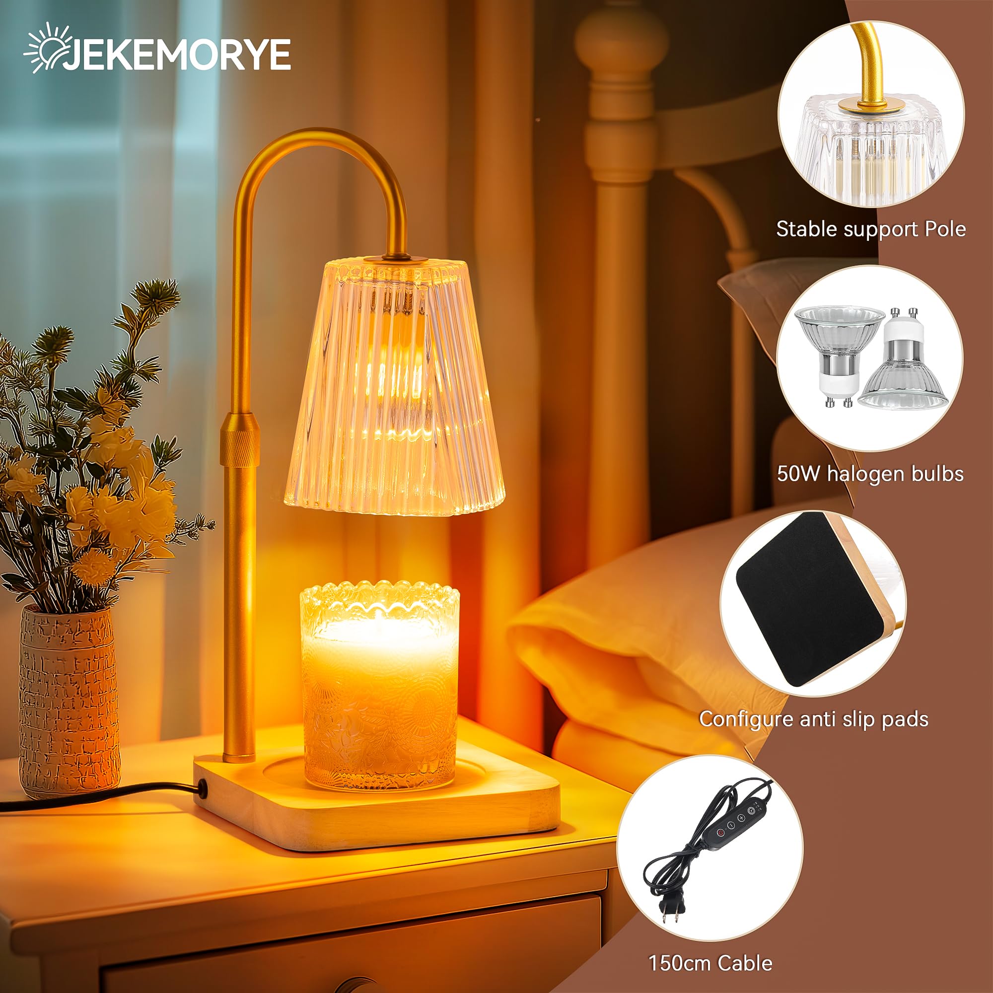 Adjustable Height Candle Warmer Lamp with Timer & 2 Bulbs - Dimmable Electric Wax Melter Heater for Small Jar Candles - Perfect Gift for Women, Mom, Birthday - Home & Desk Decor for Relaxation & Aromatherapy