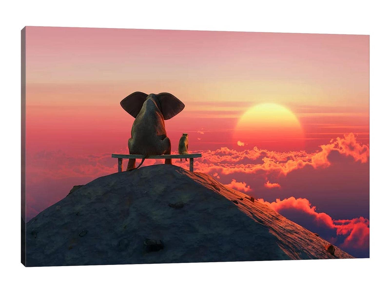 Abstract Mountain Canvas Wall Art - Nature Landscape Painting with Elephant Watching Sunset, 32x48 Inch Large Wall Decor for Living Room, Bedroom & Office | Perfect for Modern Home Decor & Gift Ideas