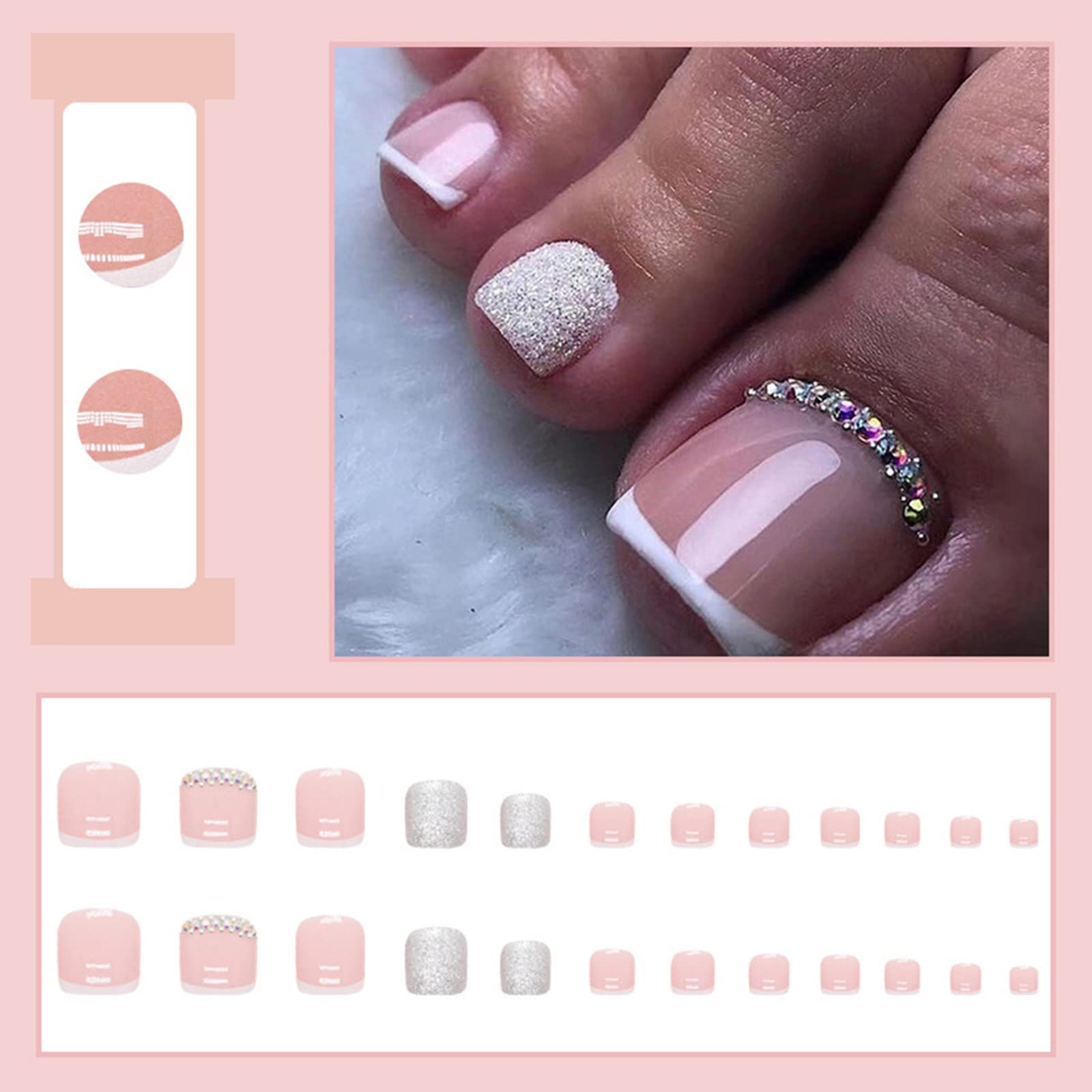 11 Pairs Glitter Press on Toenails - Easy Fake Nails for Women - Perfect for Parties, Weddings, Vacations & Everyday Wear