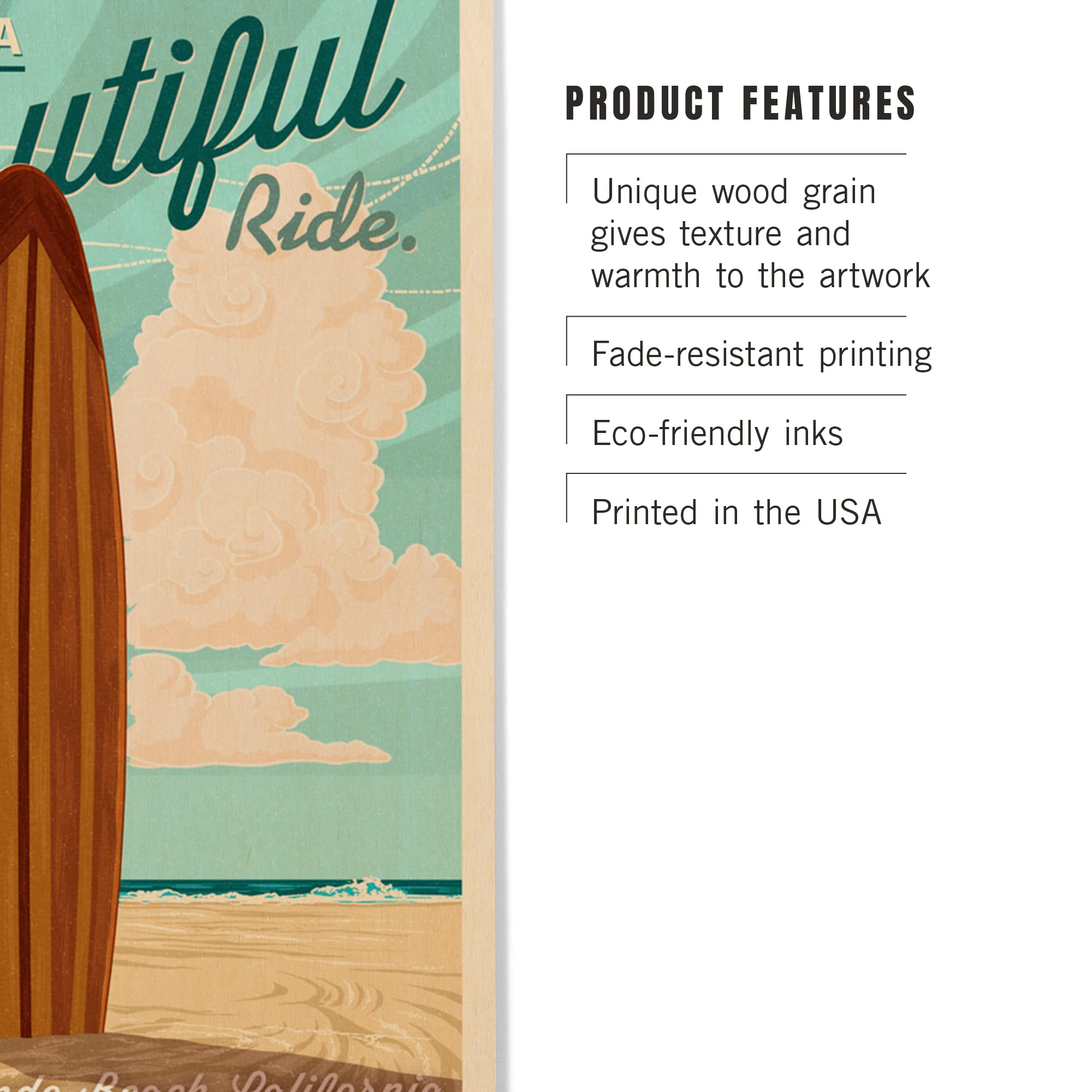 Lantern Press 12x18 Inch Premium Wood Wall Sign - Ready to Hang Coastal Decor with 'Life is a Beautiful Ride' Surfboard Design - Perfect for Beach House, Living Room or Office in Redondo Beach California Style