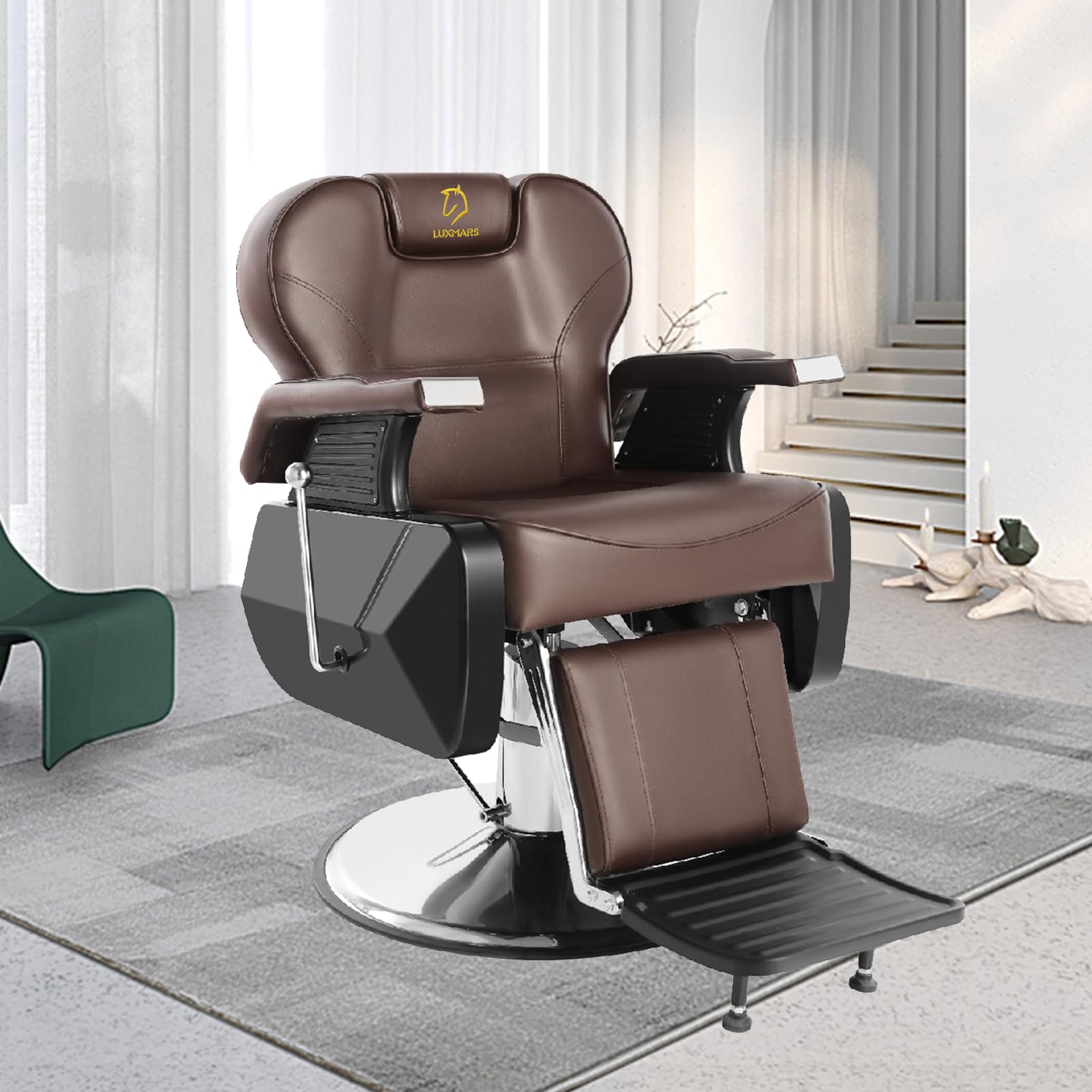 Hydraulic Barber Chair 360° Swivel Reclining Salon Styling Hair Chair for Hairdressers & Barbers - Brown Leather Upholstery, Adjustable Height - Perfect for Hair Salons, Barber Shops & Home Styling Studios
