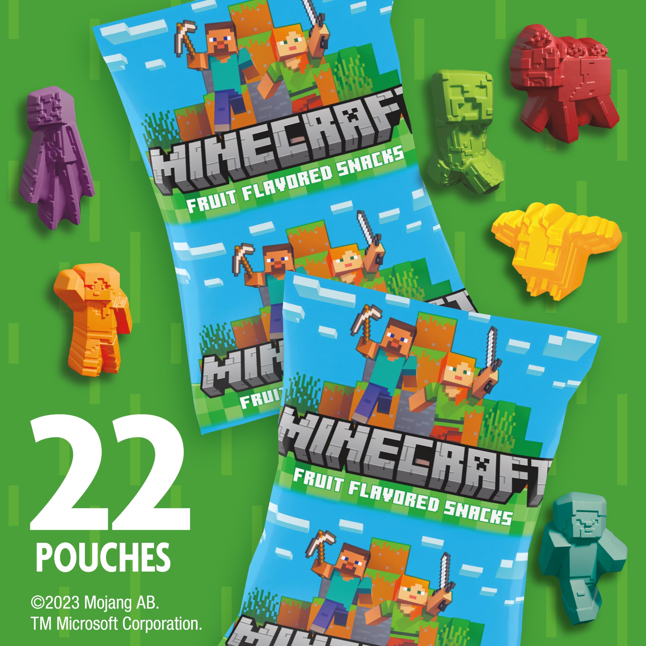 Betty Crocker Minecraft Fruit Flavored Snacks for Kids - Fat Free, Gluten Free, 17.6 oz Value Pack (22 Pouches) - Perfect for School Lunches, Birthday Parties & Gaming Snacks