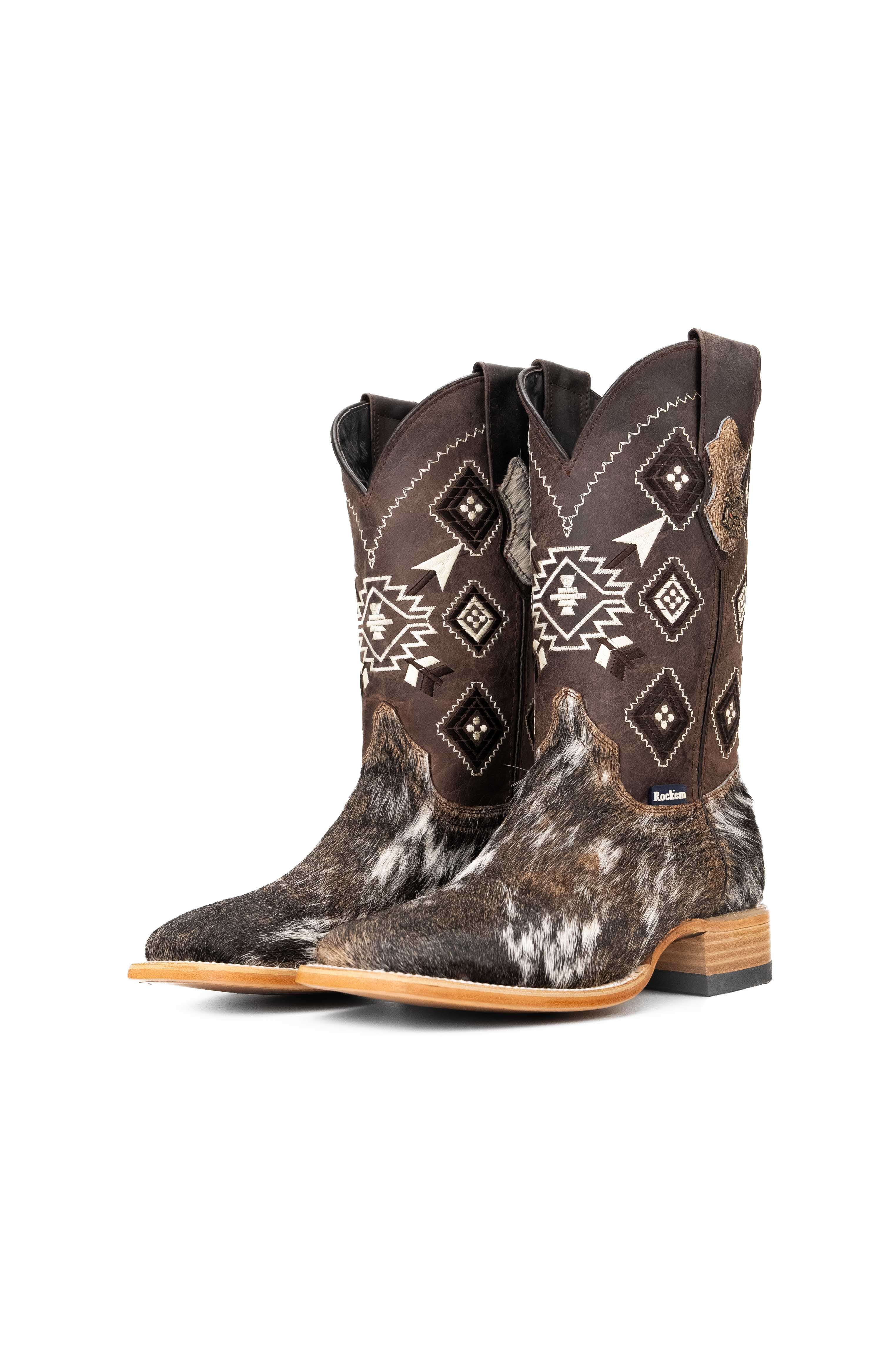 Authentic Men's Cowhide Square Toe Cowboy Boots - Size 7.5 (US) - Durable Western Boots for Rodeo, Country Dancing & Outdoor Adventures