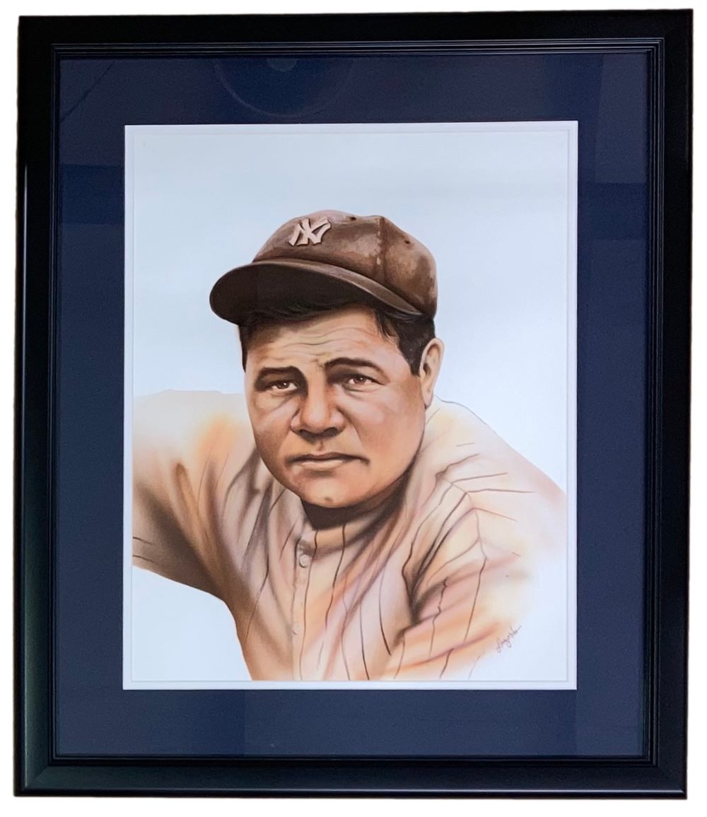 Babe Ruth Framed 15x20 New York Yankees Original Gary Longordo Print - Vintage Baseball Memorabilia for Sports Fans & Collectors - Perfect for Man Cave, Sports Bar, or Office Decor
