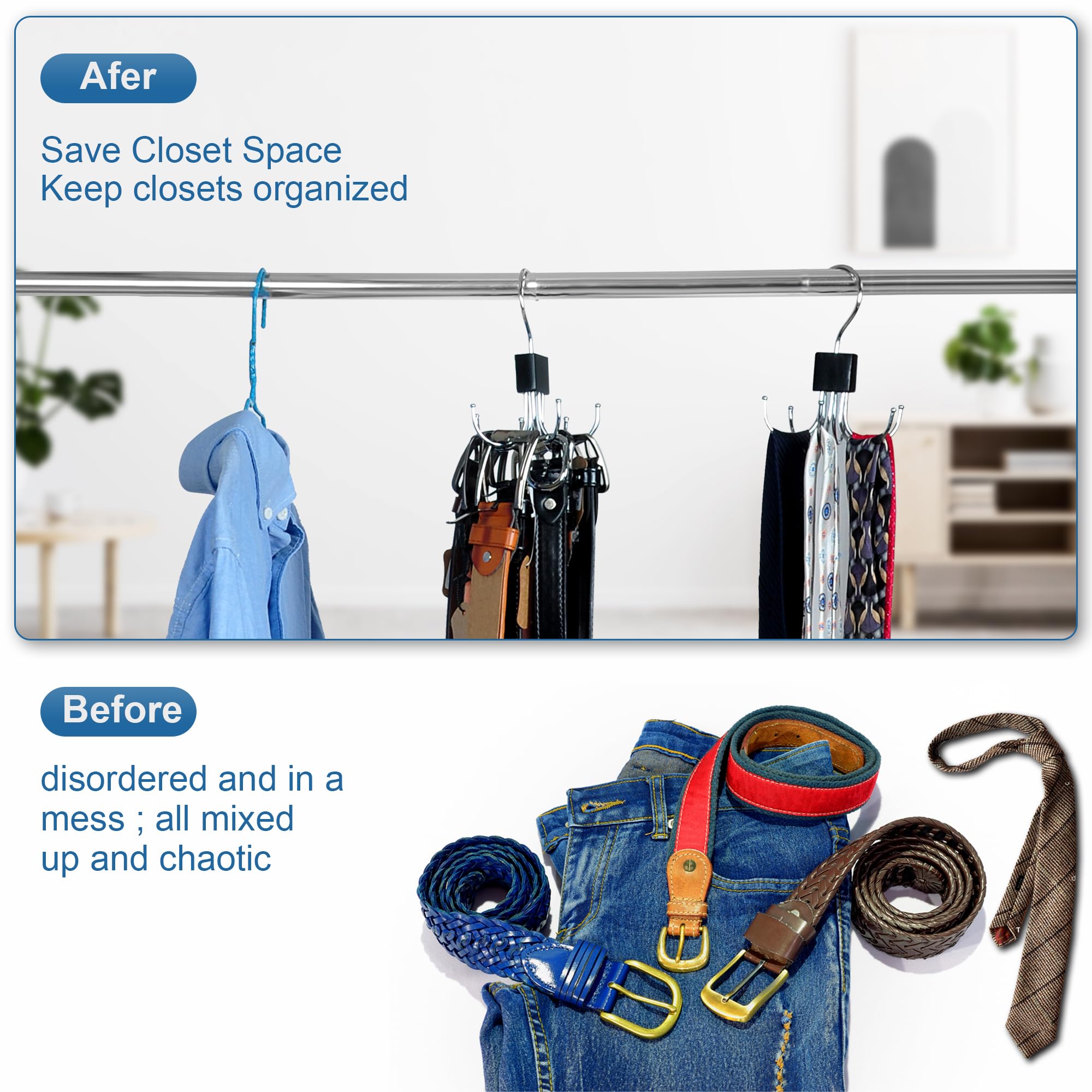 2PCS Selumie Belt Organizer Hanger - Sturdy Wooden Belt Rack Holds 48 Belts, 360° Swivel Closet Organizer for Belts, Ties, Scarves & Accessories - Space Saving Closet Storage Solution for Men & Women - Perfect for Bedroom, Walk-in Closet or Dorm Organization