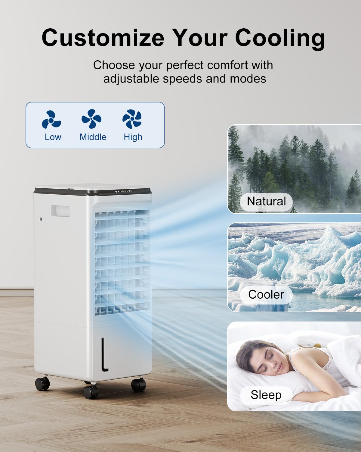 Portable Air Conditioner with 7H Auto-Off Timer, 4 Modes & 3 Speeds - 1.85 Gallon Tank Windowless Evaporative Cooler for Bedroom, Room, Office, Indoor & Outdoor Use - Perfect for Home, Camping and Workspaces