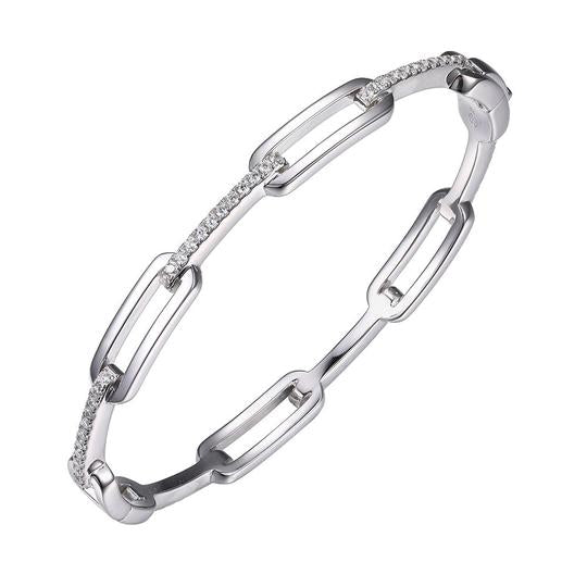 CZ Rhodium Plated Silver Paperclip Link Bangle Bracelet for Women - Elegant Stackable Jewelry for Office, Party & Everyday Wear