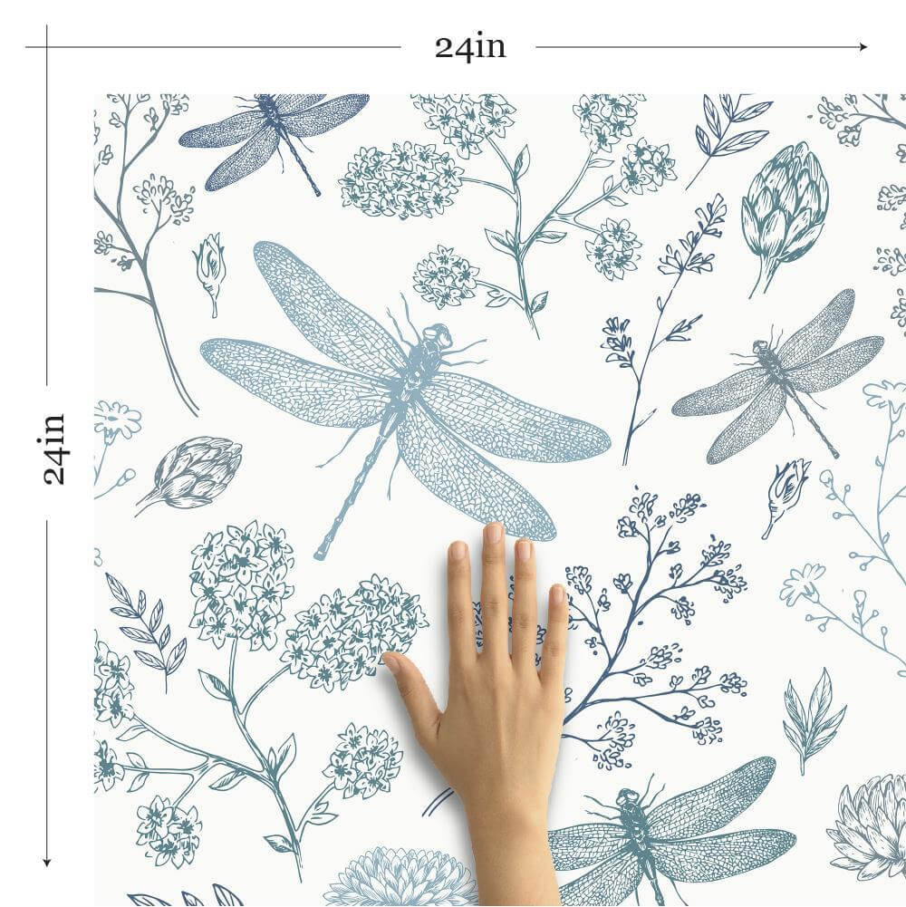 Navy Blue & Aqua Floral Animal Print Peel and Stick Removable Wallpaper - Self-Adhesive Decorative Wall Covering for Bedroom, Nursery, or Home Office Decor