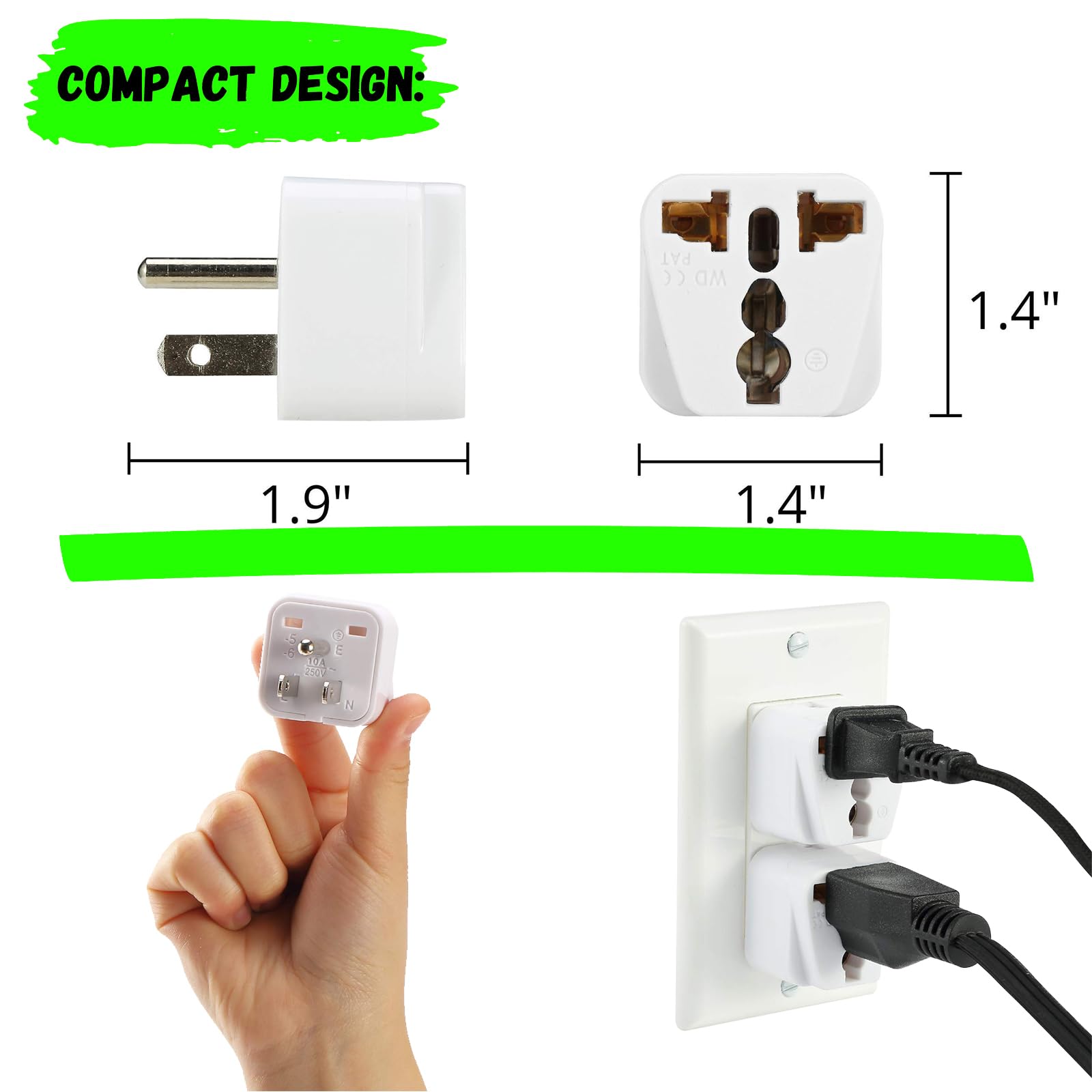 Universal Travel Adapter - Worldwide International Plug Converter (2 Pack) - US, UK, EU to Canada/US Power Adapter - Perfect for Business Trips, Vacations & International Travel Accessories