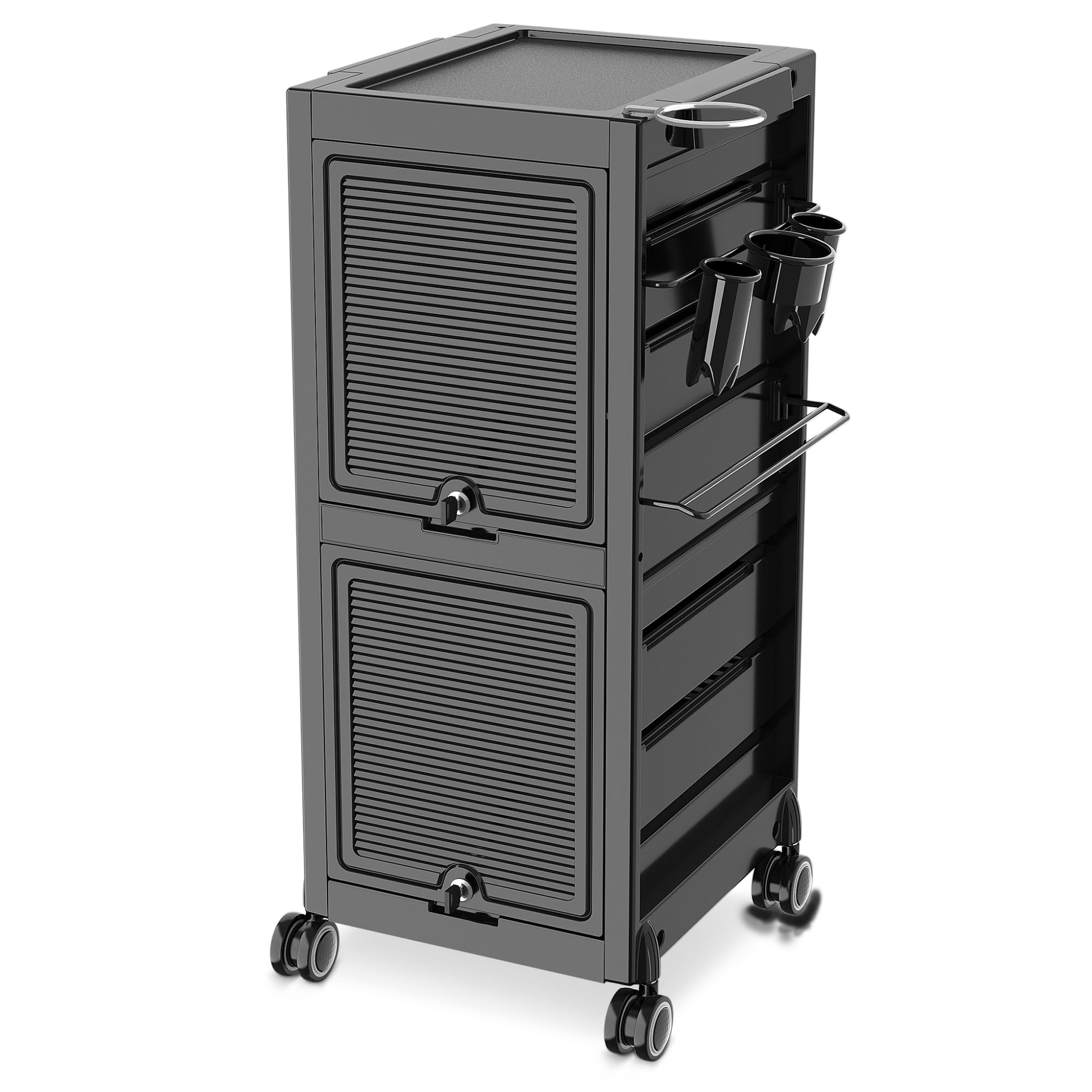 Lockable Rolling Salon Trolley Cart with Mirror & Towel Rack - Large Storage Beauty Station with 4 Removable Drawers, 2 Buckets & Heat-Resistant Appliance Holder - Perfect for Salon, Spa & Mobile Hairdressers