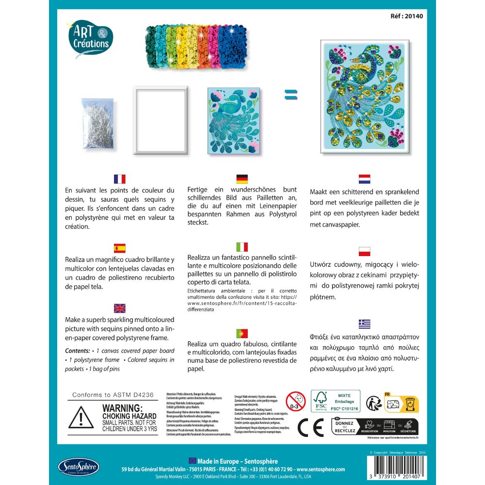 Sentosphere Sequin Art Peacock Kit - DIY Rhinestone Painting for Kids & Adults | Perfect for Home Decor, Gift Giving & Relaxation Activities