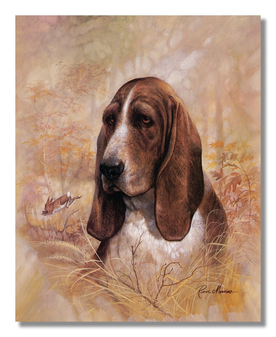 Basset Hound Puppy Dog with Rabbit - Forever Faithful Black and White Framed Art Print | Wall Decor for Living Room, Bedroom & Office