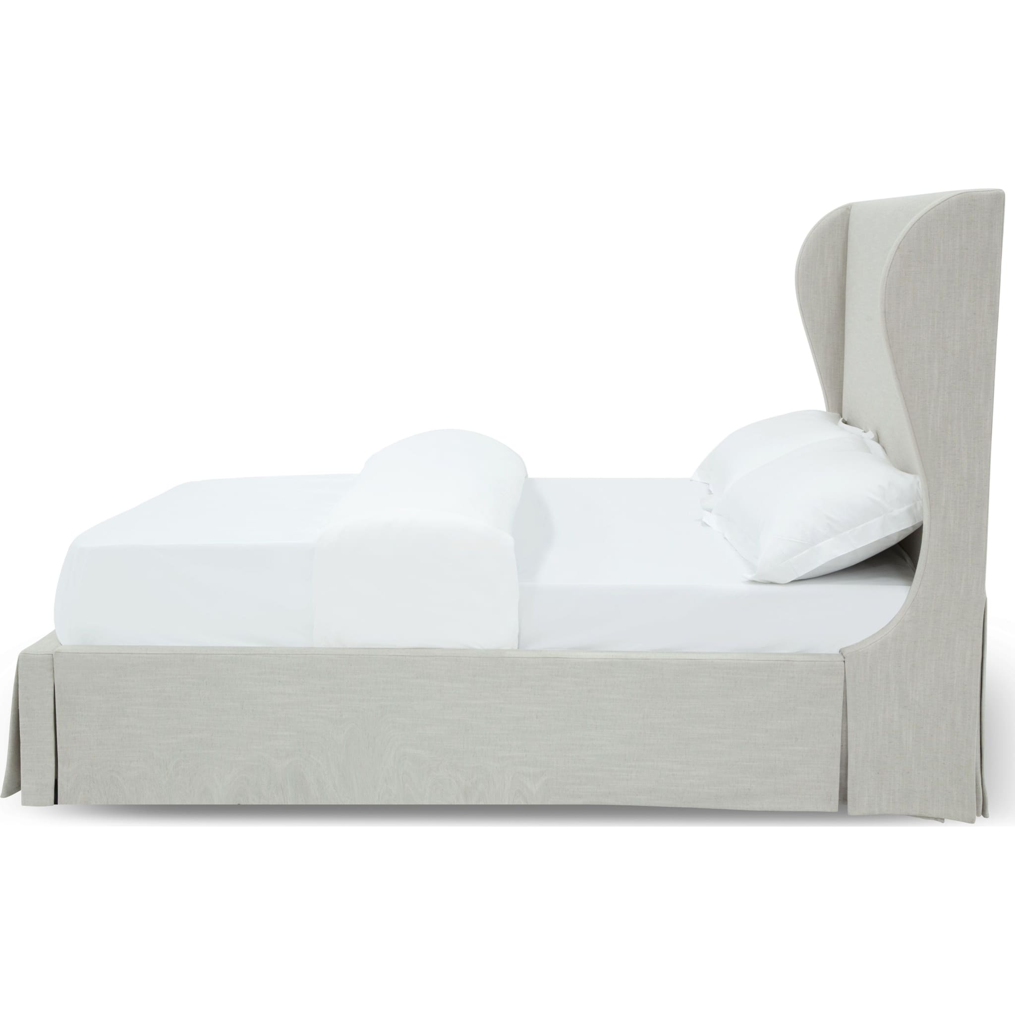 Hera Skirted Footboard Storage Panel Bed in Oatmeal - Queen Size Upholstered Platform Bed with Underbed Storage - Perfect for Small Bedrooms & Guest Rooms