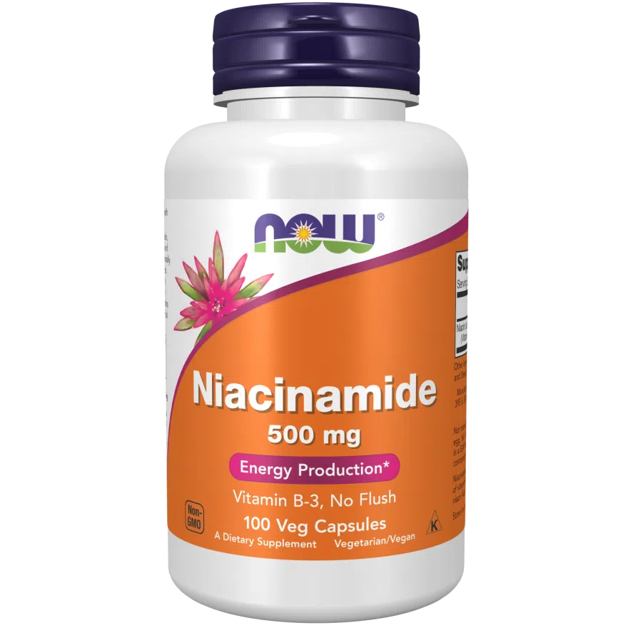NOW Niacinamide 500mg Vitamin B3 Supplement - Supports Skin Health & Metabolism - Perfect for Daily Wellness & Skincare Routine