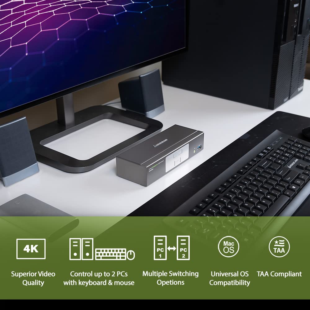IOGEAR 2-Port 4K UHD DisplayPort KVMP Switch with USB 3.0 Hub - Black | Push Button Control | ON-NONE-ON Mode | Perfect for Multi-Computer Workstations & Home Office Setups