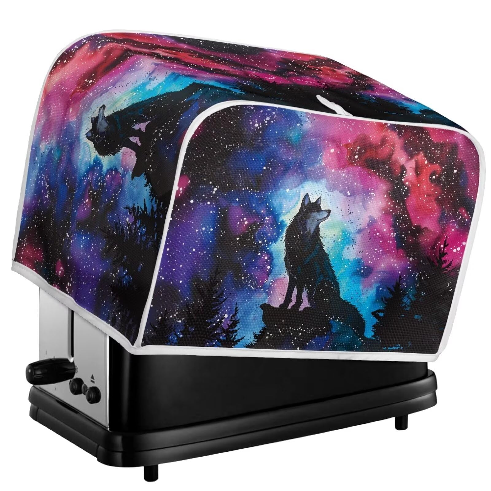 Galaxy Wolf Forest Print 4-Slice Toaster Cover & Bread Maker Cover - Kitchen Appliance Dust Protector for Oven, Microwave & Bread Machine - Fingerprint Protection - Perfect for Home & Cafe Use