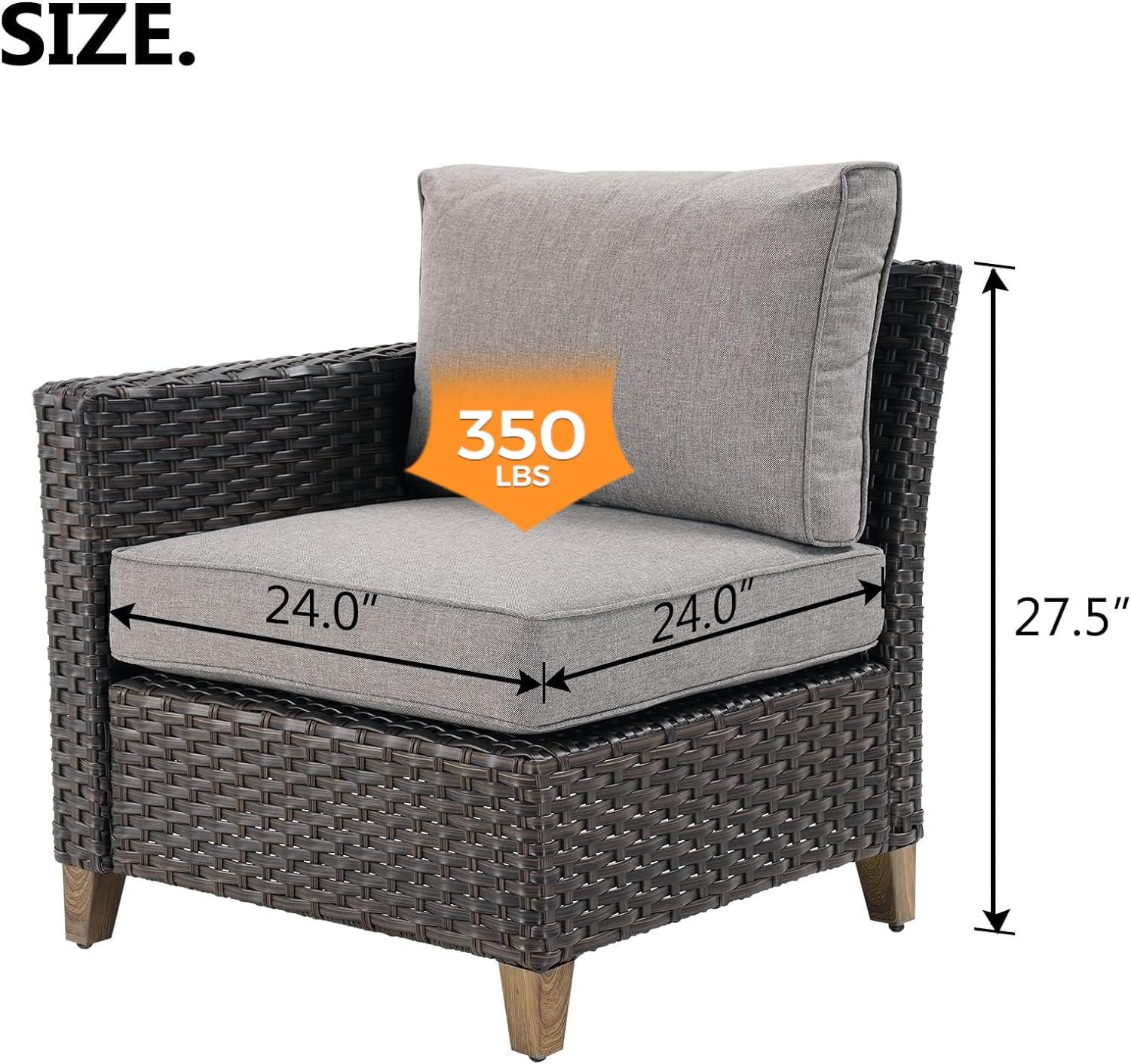 Outdoor Wicker Sectional Sofa Set with Thick Cushions - Modular Patio Furniture for Deck, Porch, Poolside & Garden - Right Arm Sofa - Perfect for Relaxing, Entertaining & Outdoor Lounging
