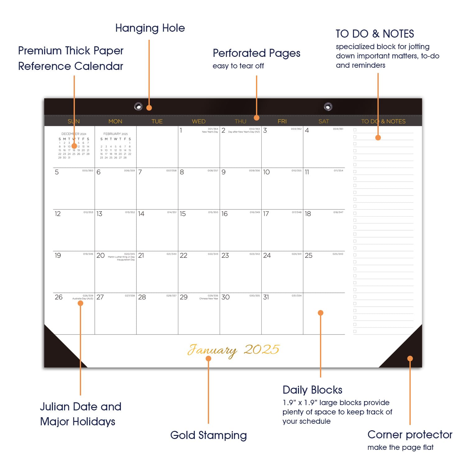 2025 Desk Calendar - 12 Month Large Planner from January to December 2025 | 17